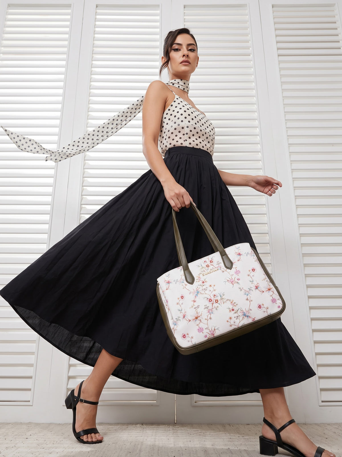 Lavish Loom White Floral Olive Green Women's Leather Tote Bag