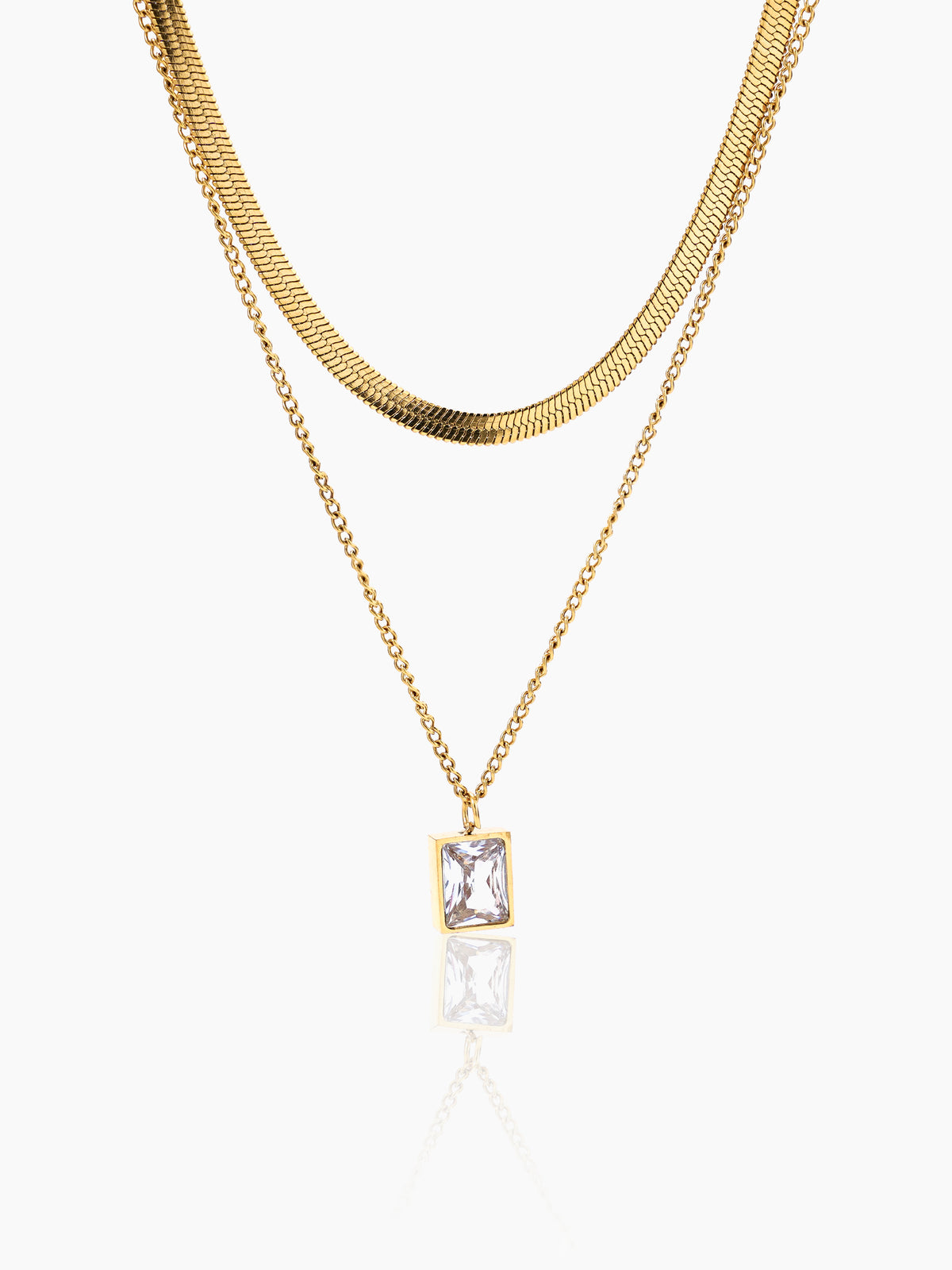 Layered Keri Solitaire 18K Gold Plated Snake Chain Pendant Necklace