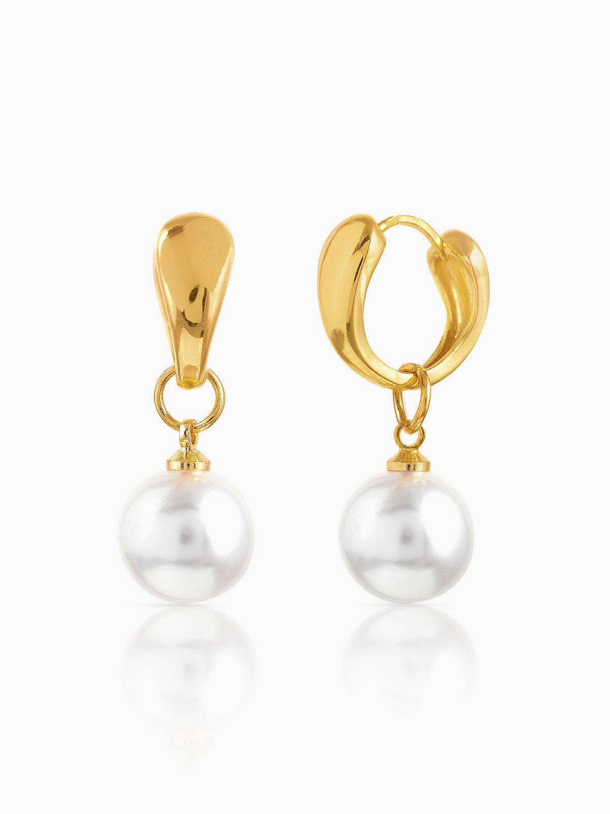 Lenore Teardrop Hinge Pearl 18K Gold Plated Hoop Earrings