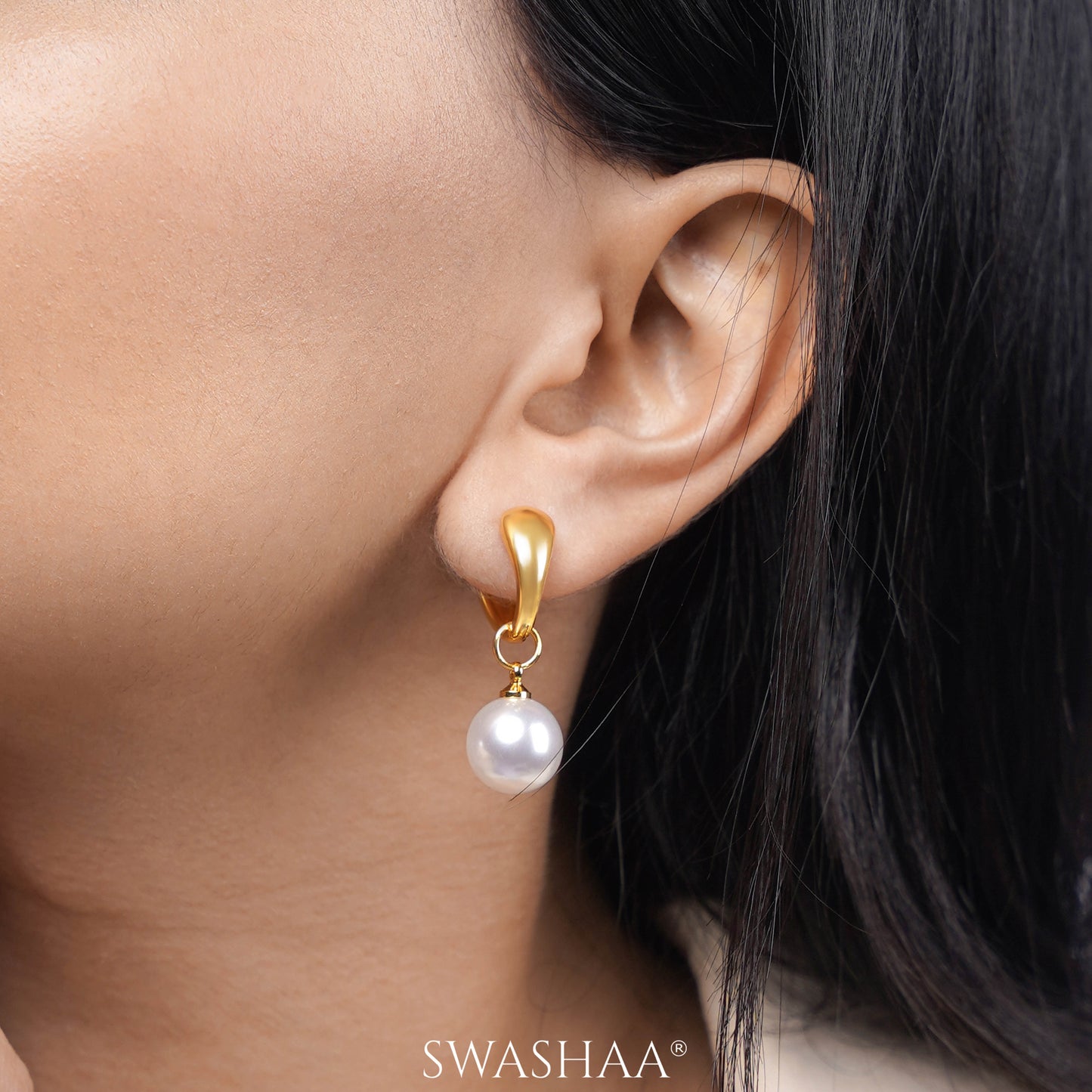 Lenore Pearl 18K Gold Plated Hoop Earrings