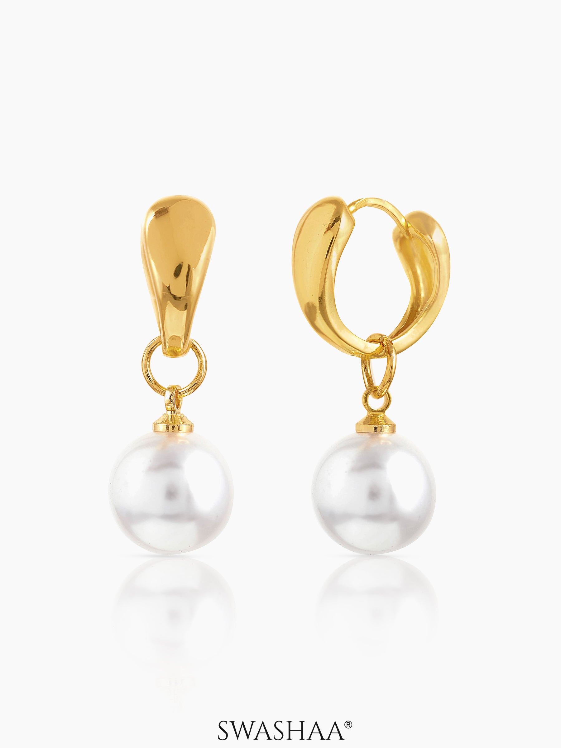 Lenore Teardrop Hinge Pearl 18K Gold Plated Hoop Earrings