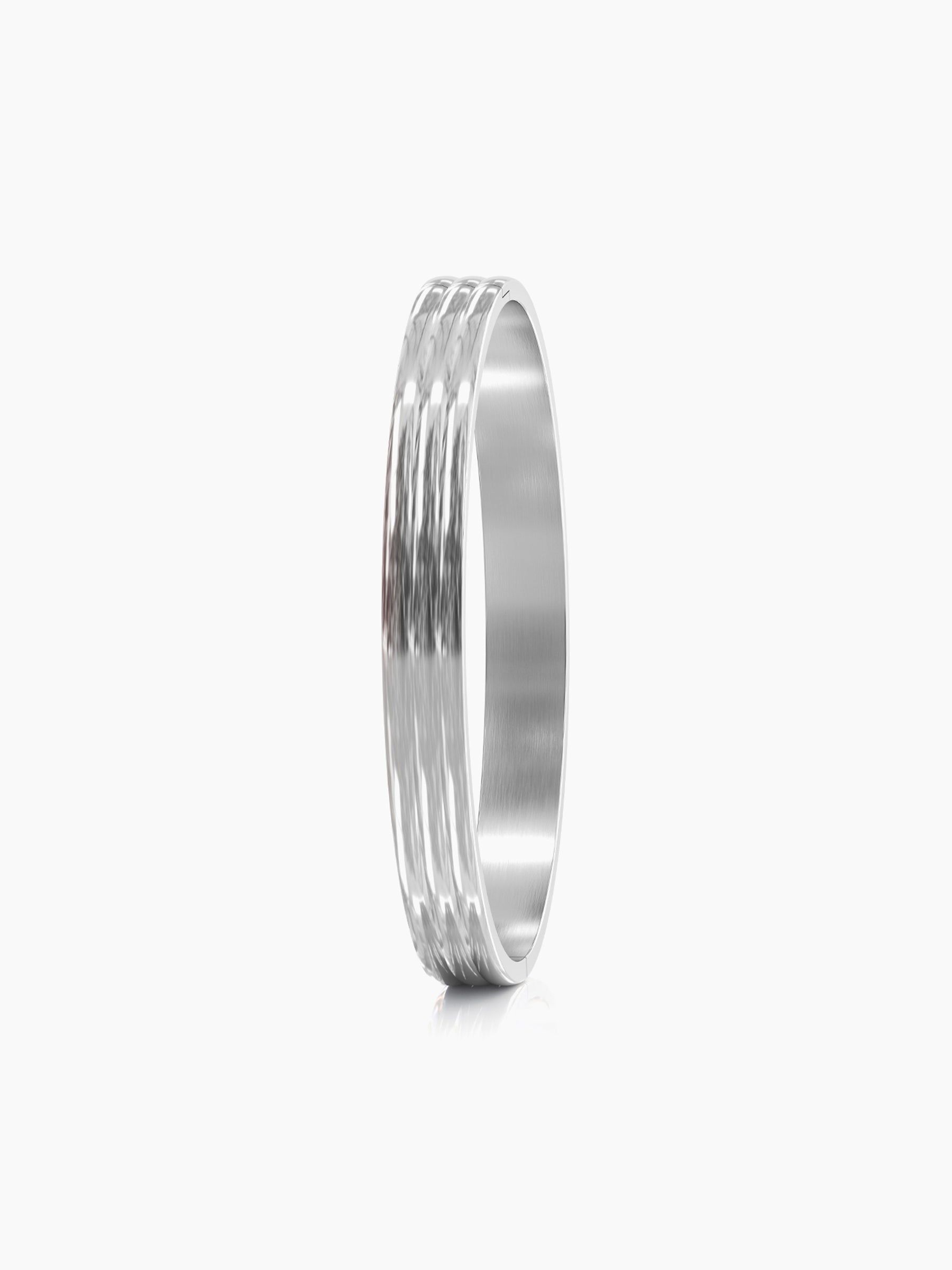 Leo Triple Ridge Glossy Silver Men's Kada