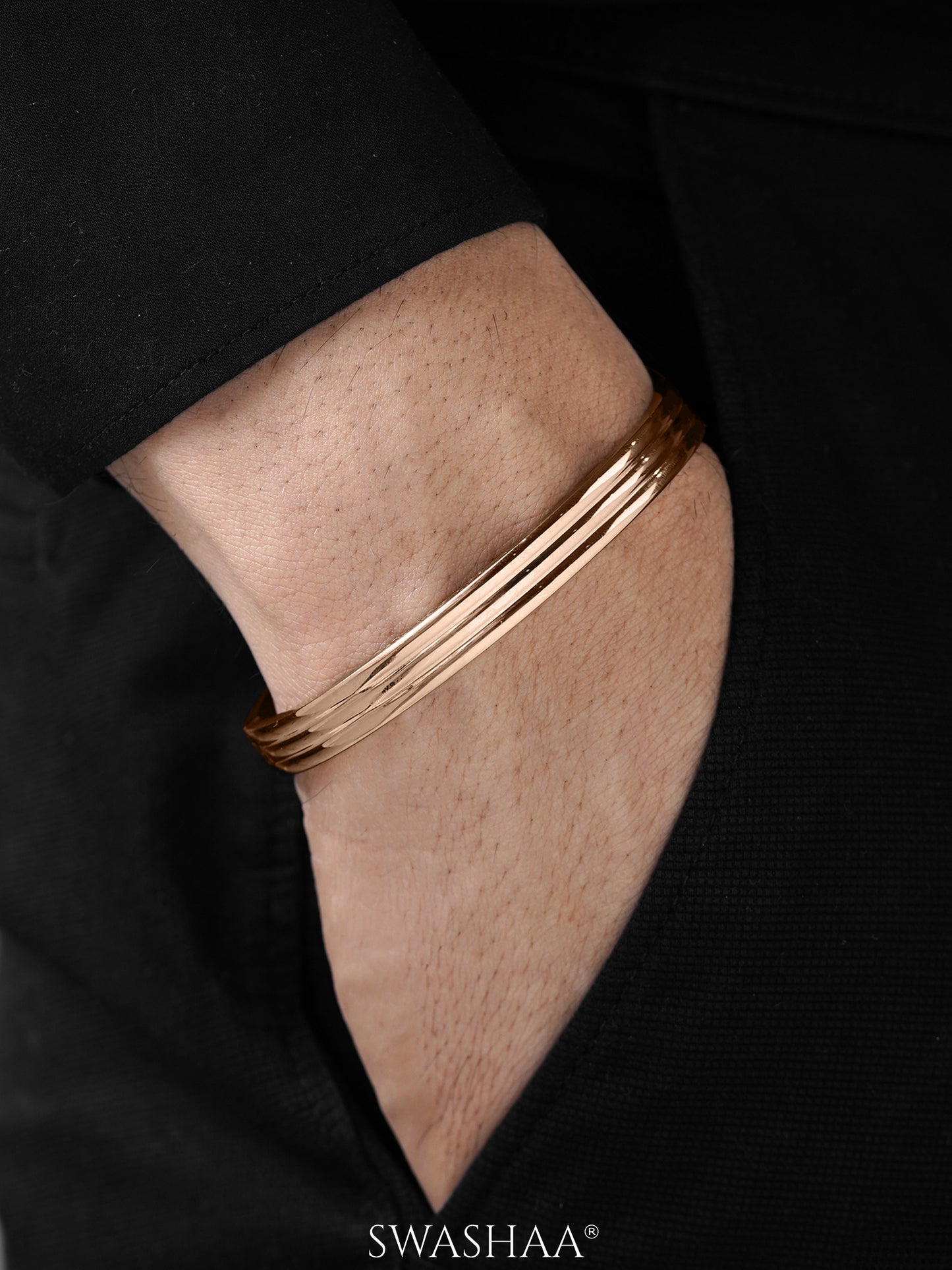 Leo Triple Ridge Glossy Rosegold Plated Men's Kada