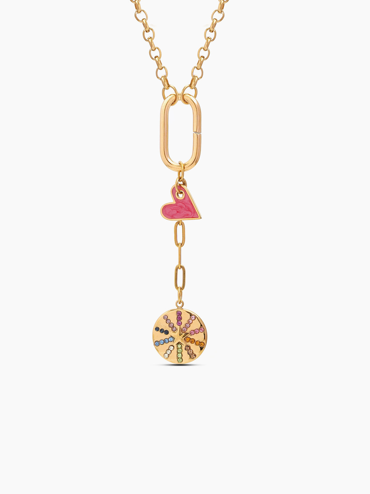 Levity Red Heart Star Multi Diamond 18K Gold Plated Women's Chain Pendant Necklaces