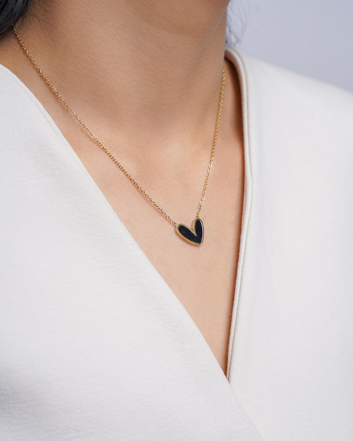 Liana Black Heart Charm 18K Gold Plated Necklace