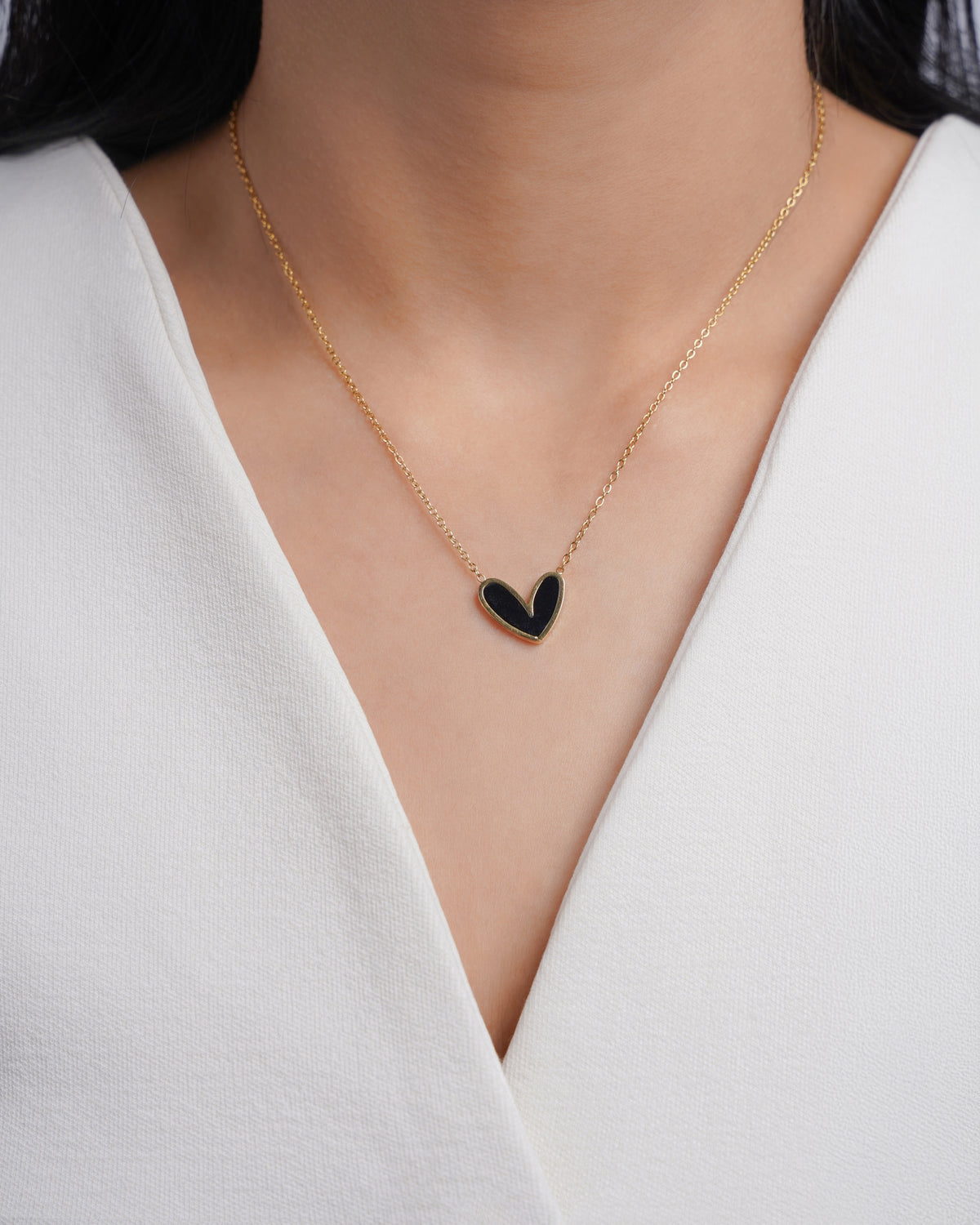 Liana Black Heart Charm 18K Gold Plated Necklace