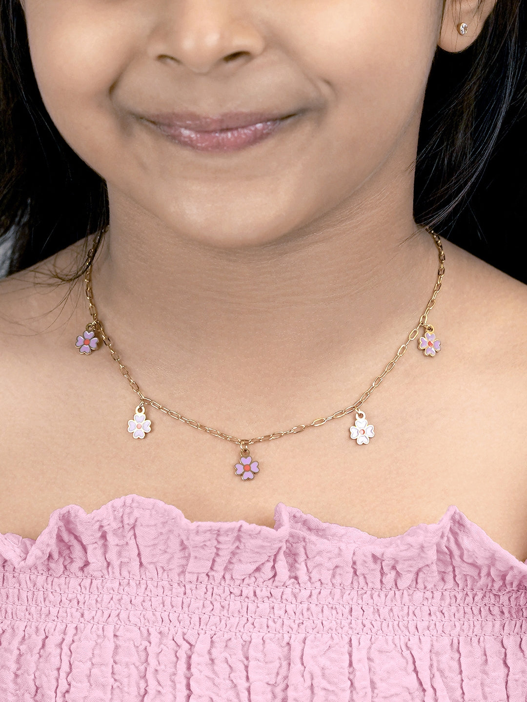Lilac & Flower Charms 18K Gold Plated Kid's Necklace