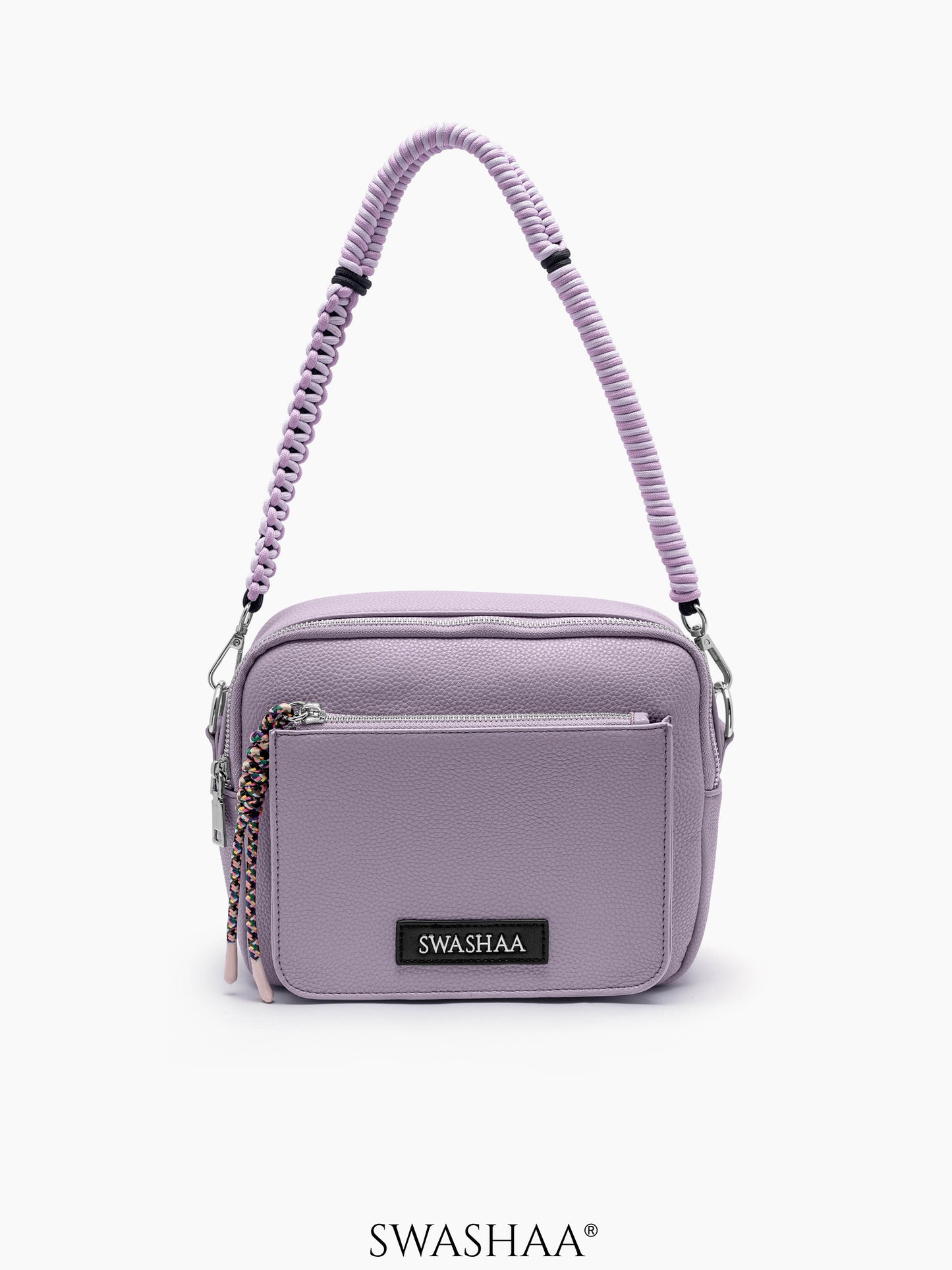Lilac Two Pocket Leather Shoulder Bag