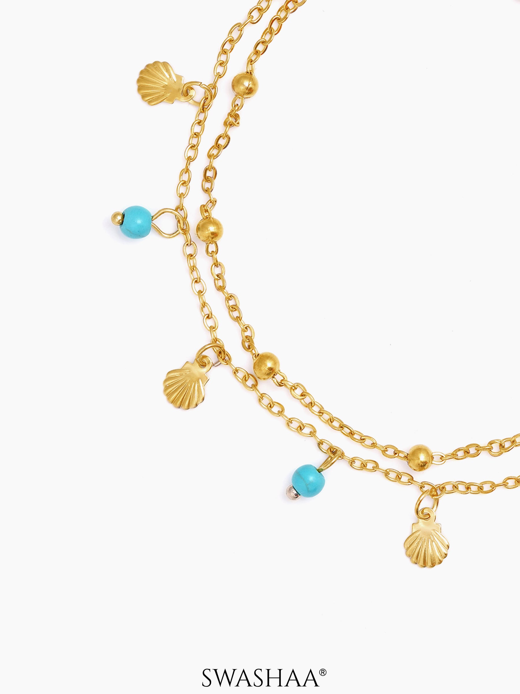 Lina Joyshell Layered Turquoise Beads Charms 18K Gold Plated Women's Anklet