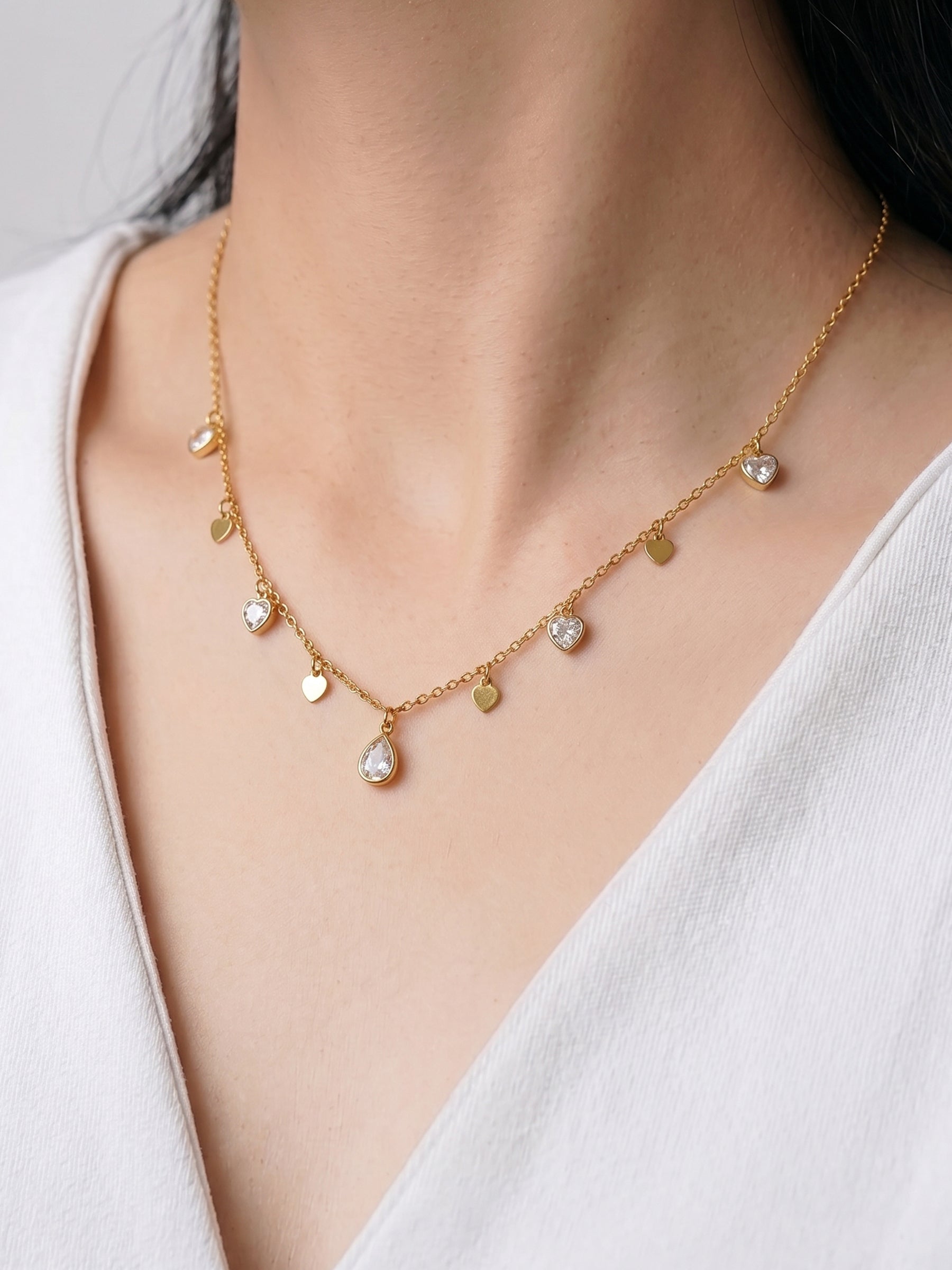 Lirena Solitaire Heart Charms 18K Gold Plated Women's Chain Pendant Necklace