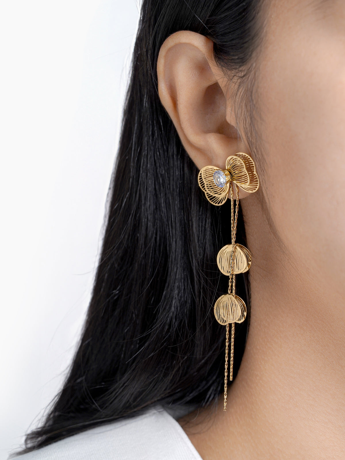 Liressa Bow 18K Gold Plated Threader Drop Dangling Earrings