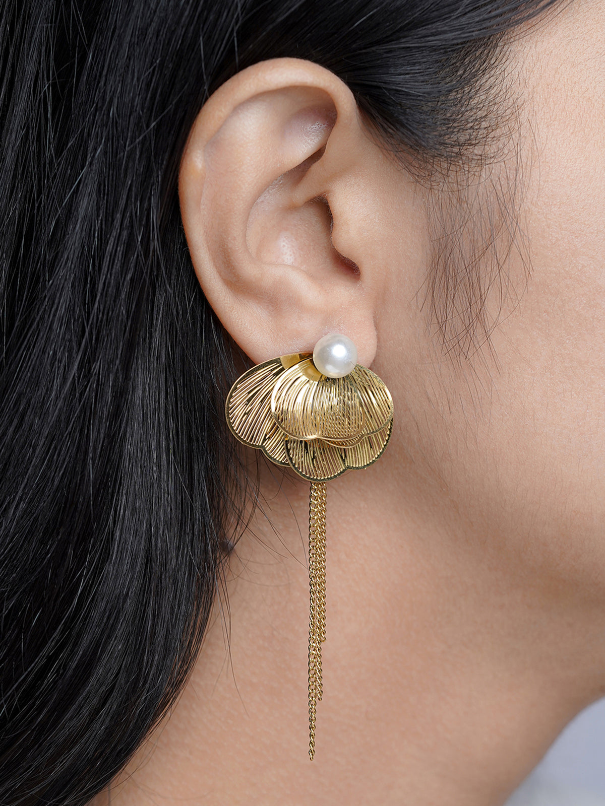 Liressa Butterrfly Pearl 18K Gold Plated Threader Drop Dangling Earrings