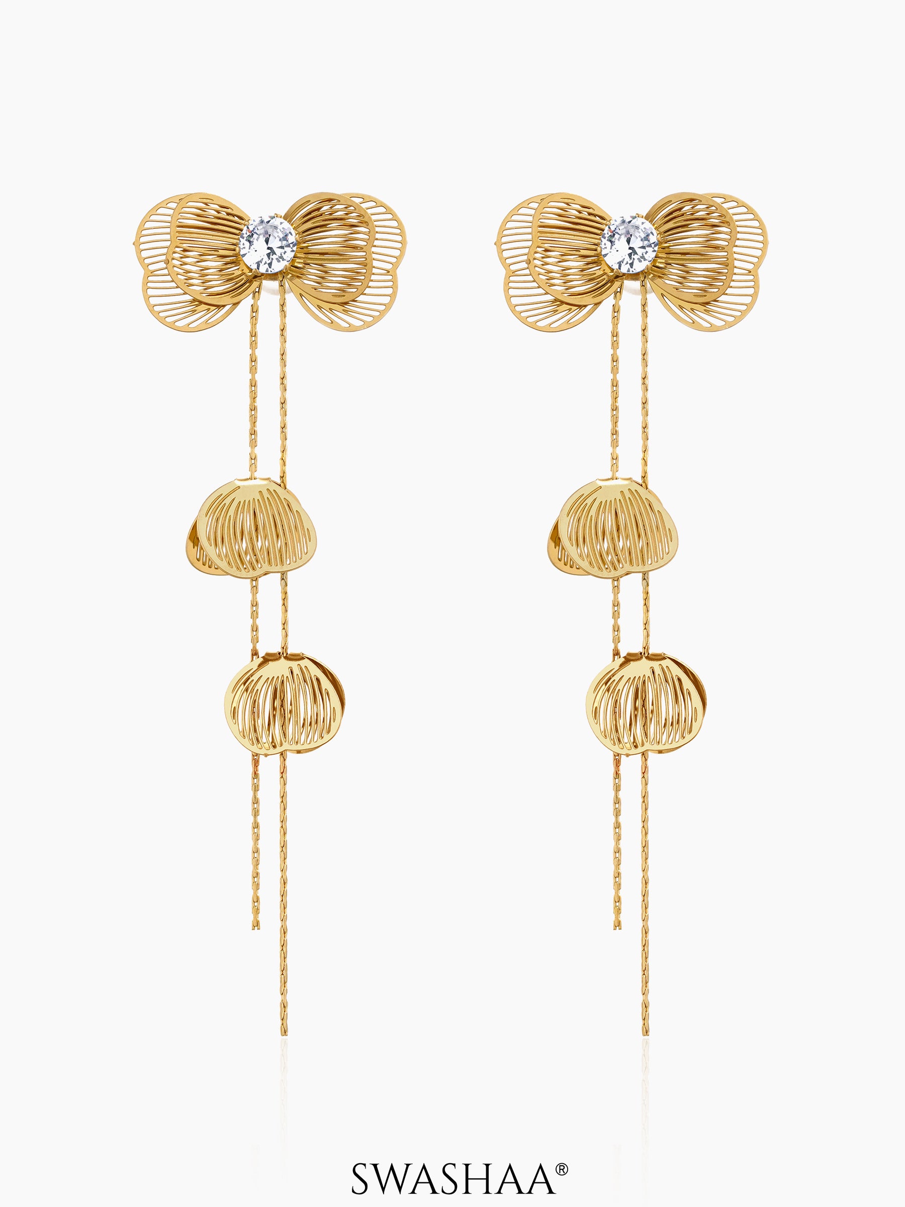 Liressa Bow 18K Gold Plated Threader Drop Dangling Earrings