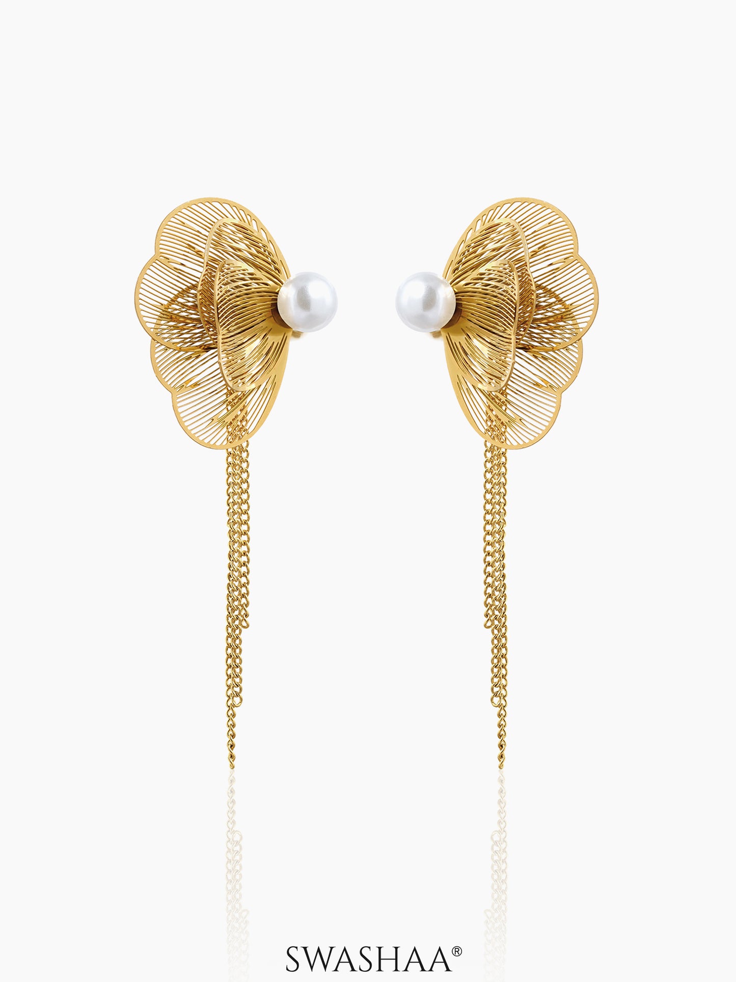 Liressa Butterrfly Pearl 18K Gold Plated Threader Drop Dangling Earrings