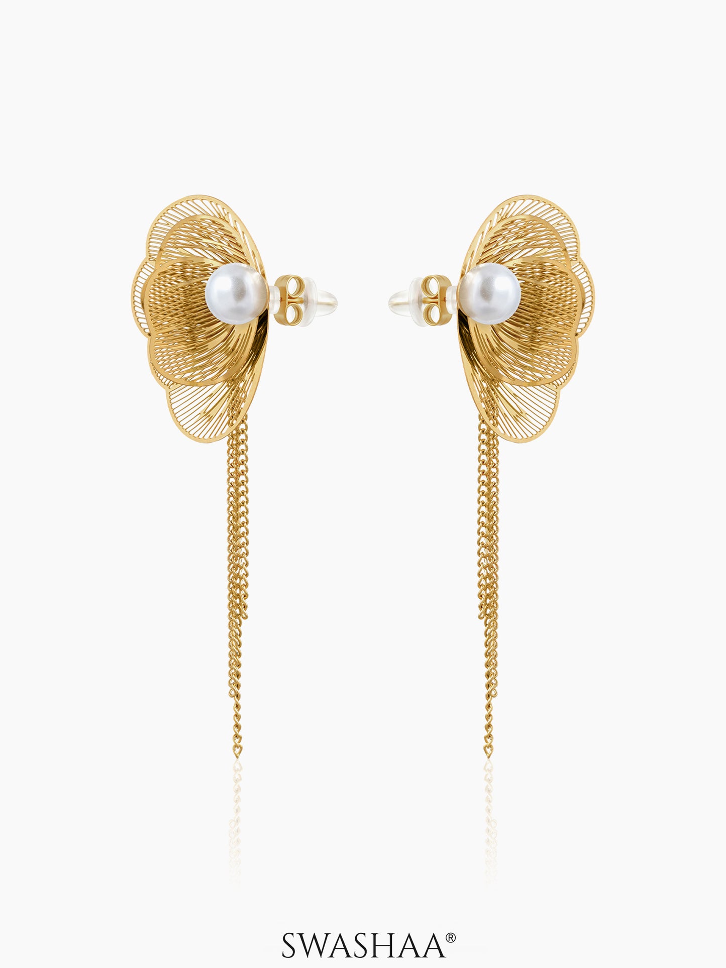 Liressa Butterrfly Pearl 18K Gold Plated Threader Drop Dangling Earrings