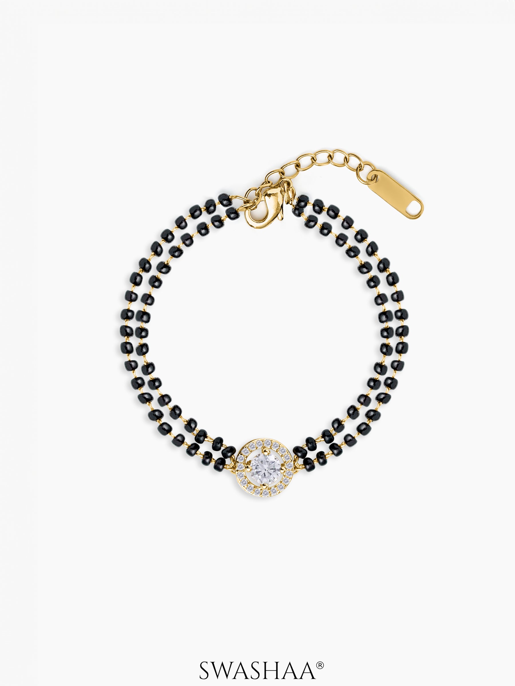 Lisa Diamond Solitaire 18K Gold Beaded Layered Plated Mangalsutra Bracelet