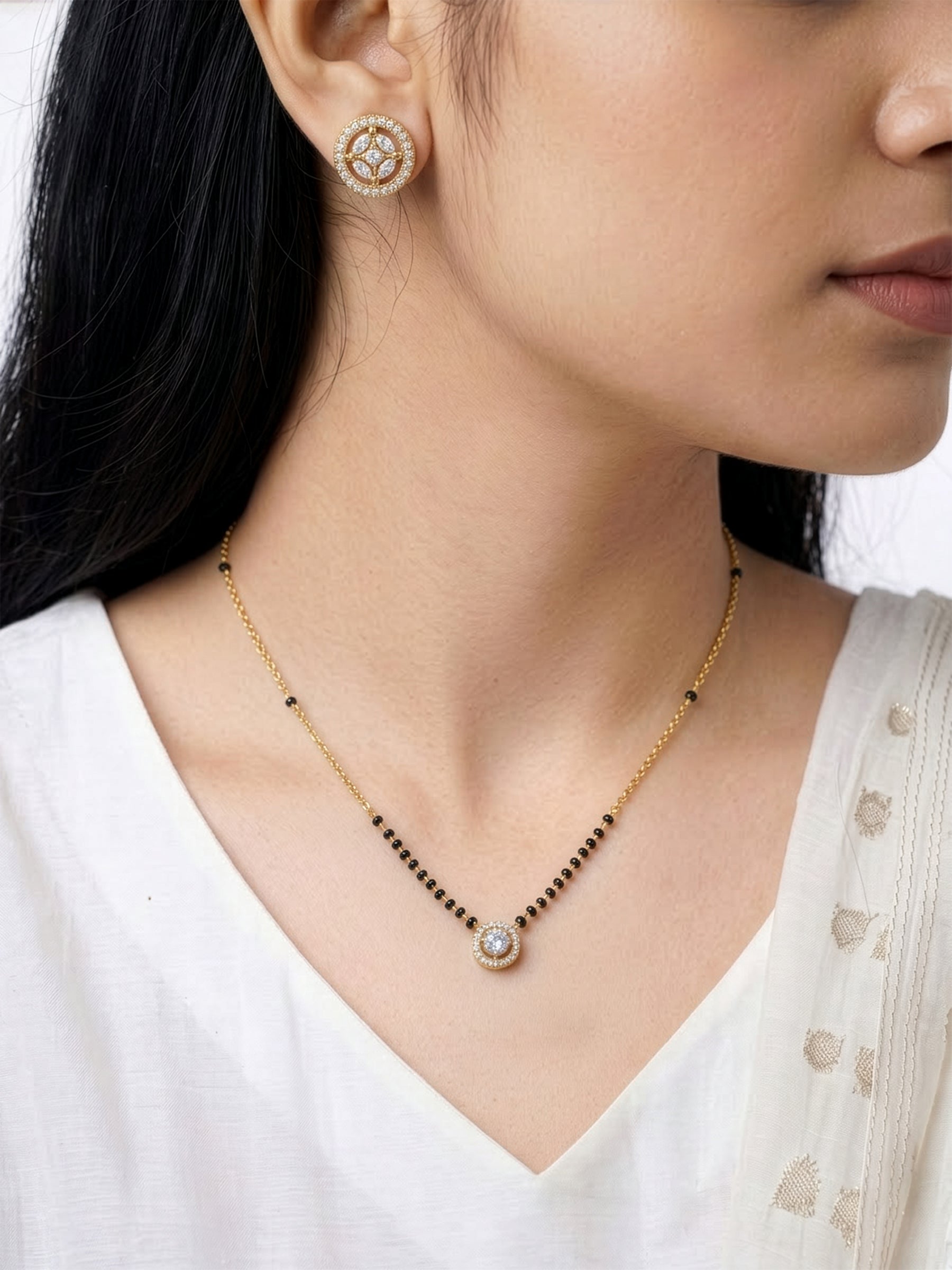 Lisa 18K Gold Plated Mangalsutra Jewelry Set Of 2 - Necklace & Earrings - Swashaa