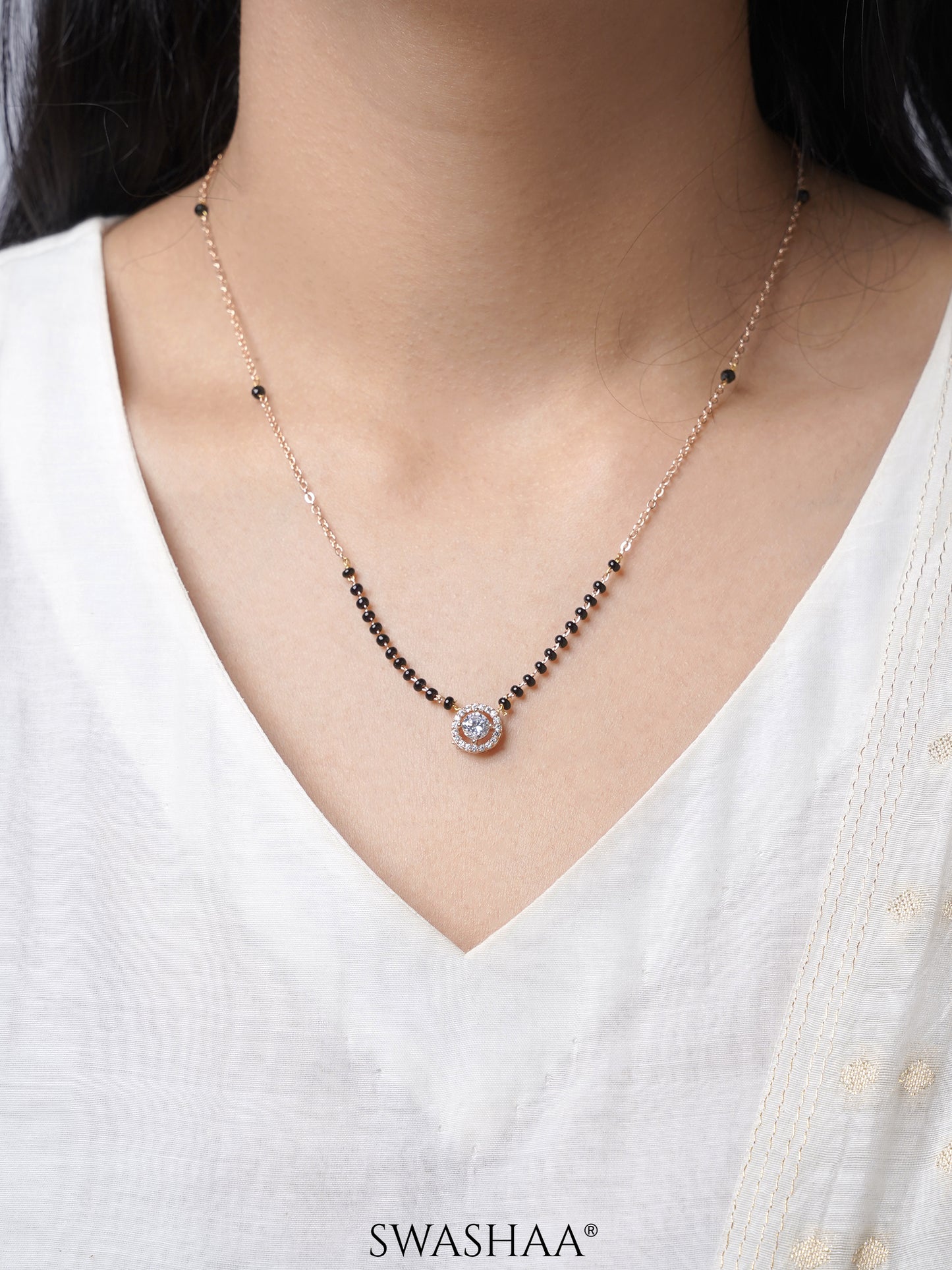 Lisa Circular Diamonds Rosegold Plated Pendant Mangalsutra