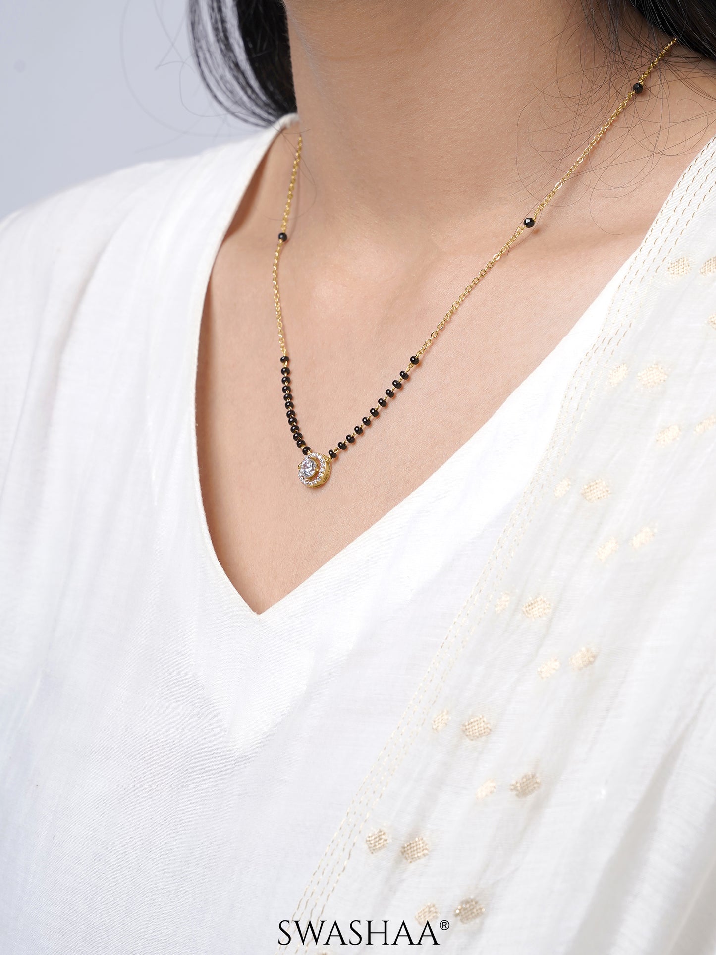 Lisa Circular Diamonds 18K Gold Plated Pendant Mangalsutra