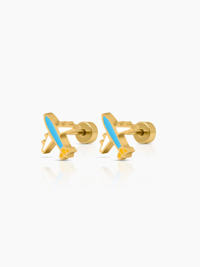Little Airplane Charm 18K Gold Plated Kid's Stud Earrings