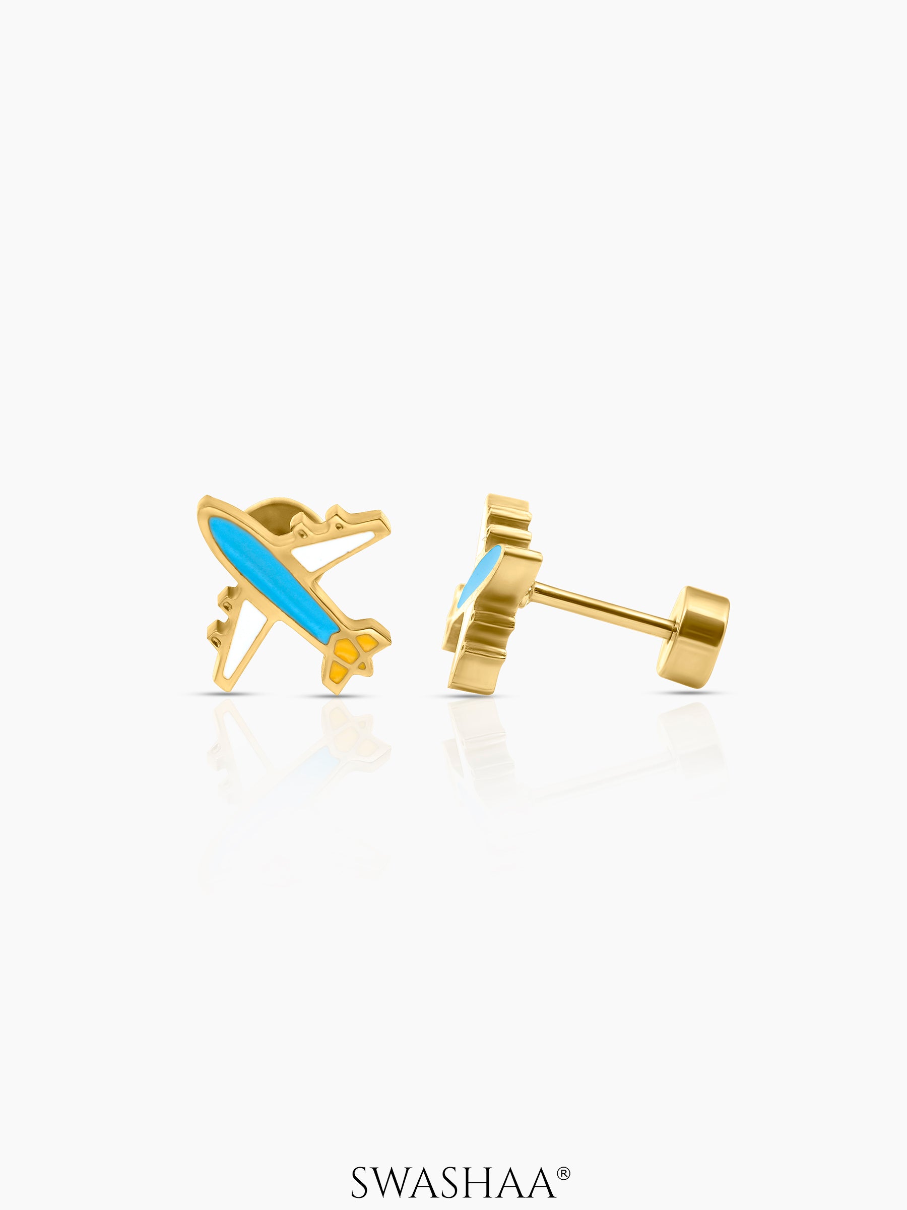 Little Airplane Charm 18K Gold Plated Kid's Stud Earrings