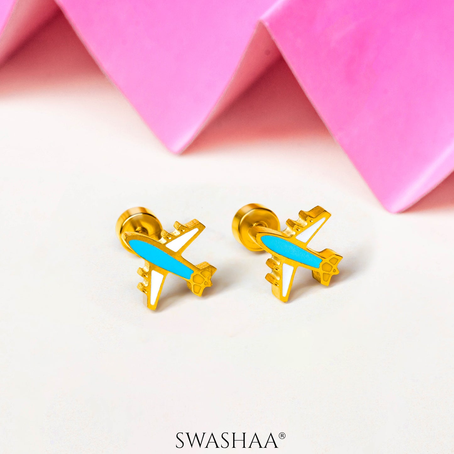 Little Airplane 18K Gold Plated Kid's Earrings