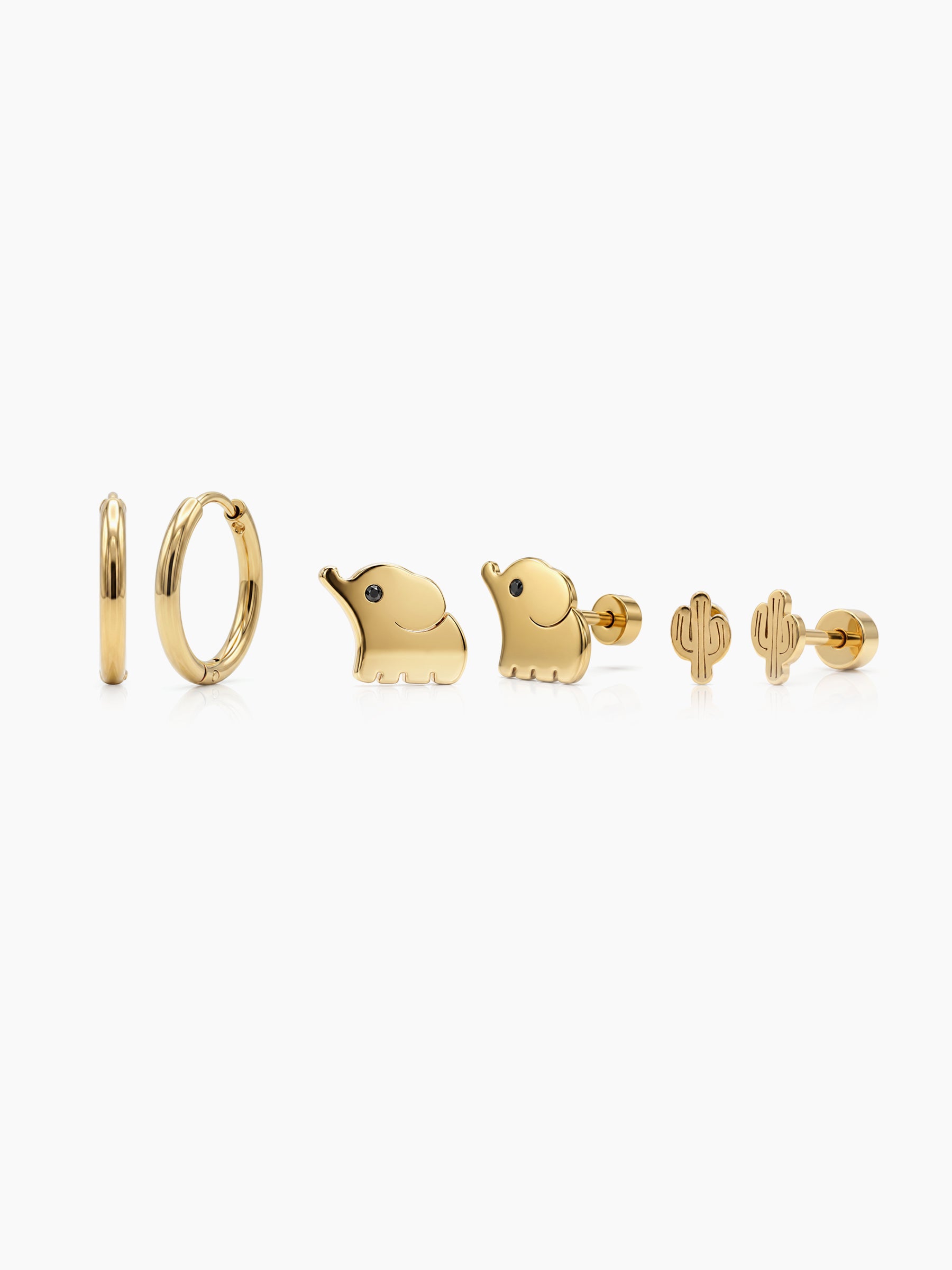 Little Luxe Elephant 18K Gold Plated Kid's Earring Set