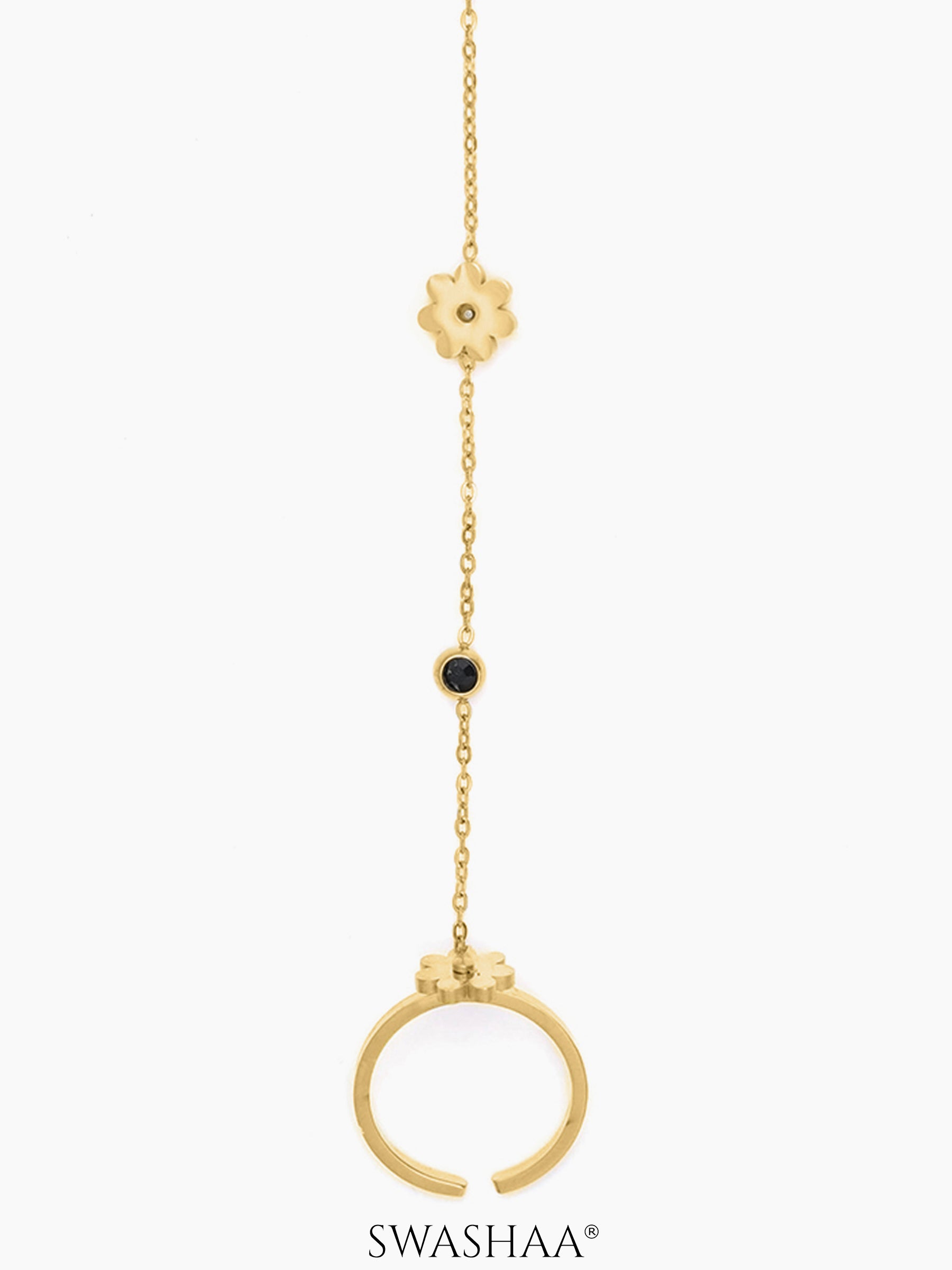 Liyana Elina Flower Butterfly Diamond Charm Black White Enamel Beads Cable Chain 18K Gold Plated Ring Bracelet