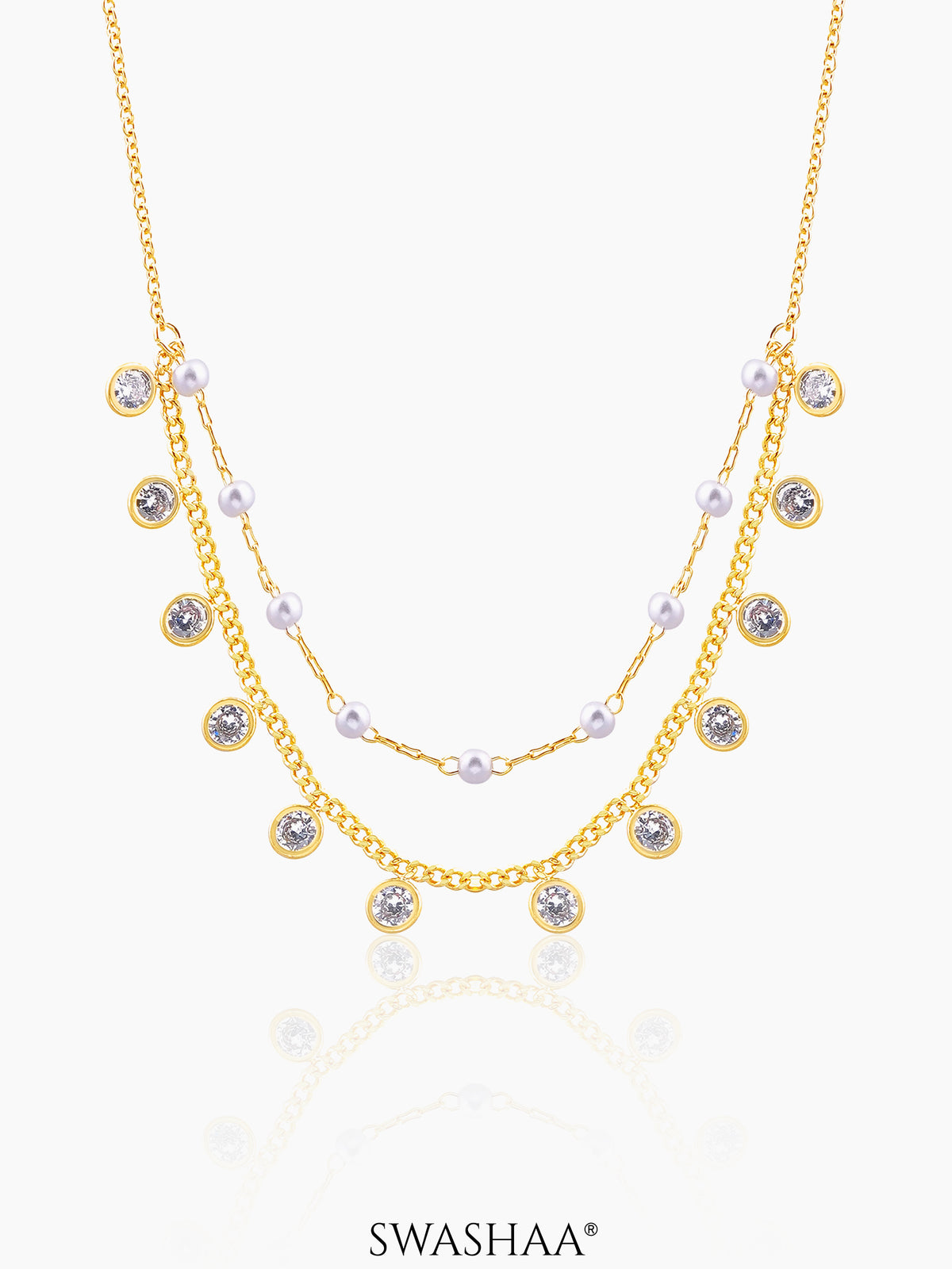 Liza Pearl Diamond 18K Gold Plated Layered Choker Necklace