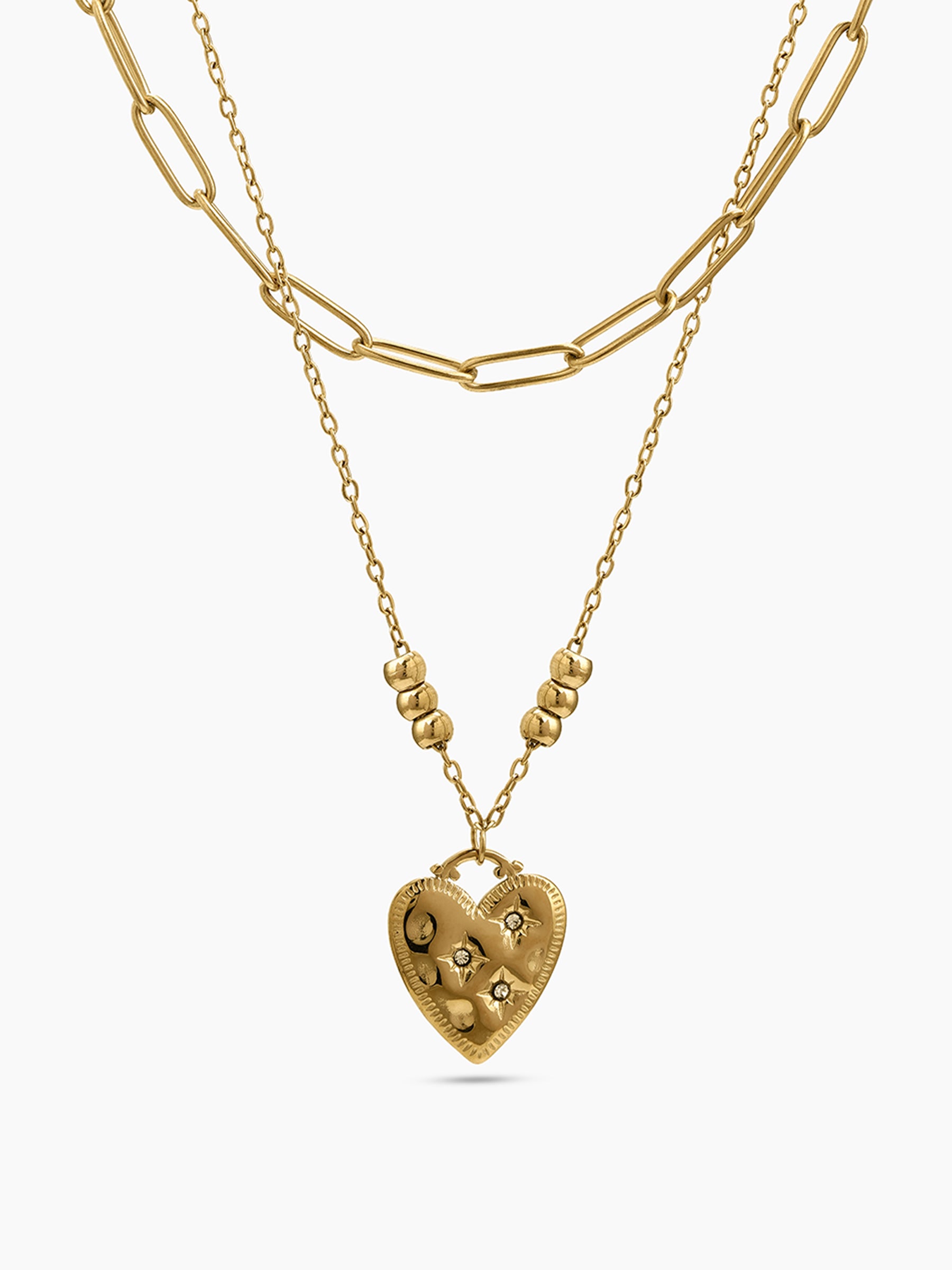 Lovie Heart Link Chain 18K Gold Plated Women's Layered Necklace