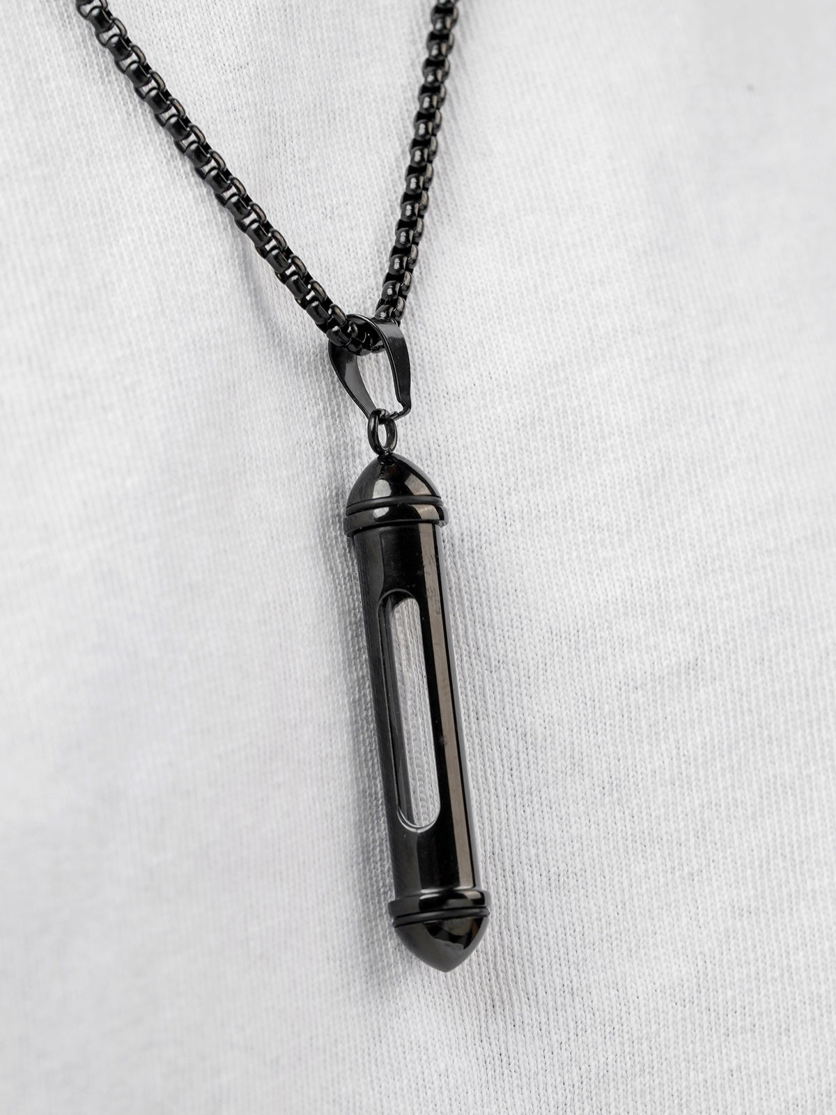 Luca Cylindrical Capsule Black Men's Chain Pendant