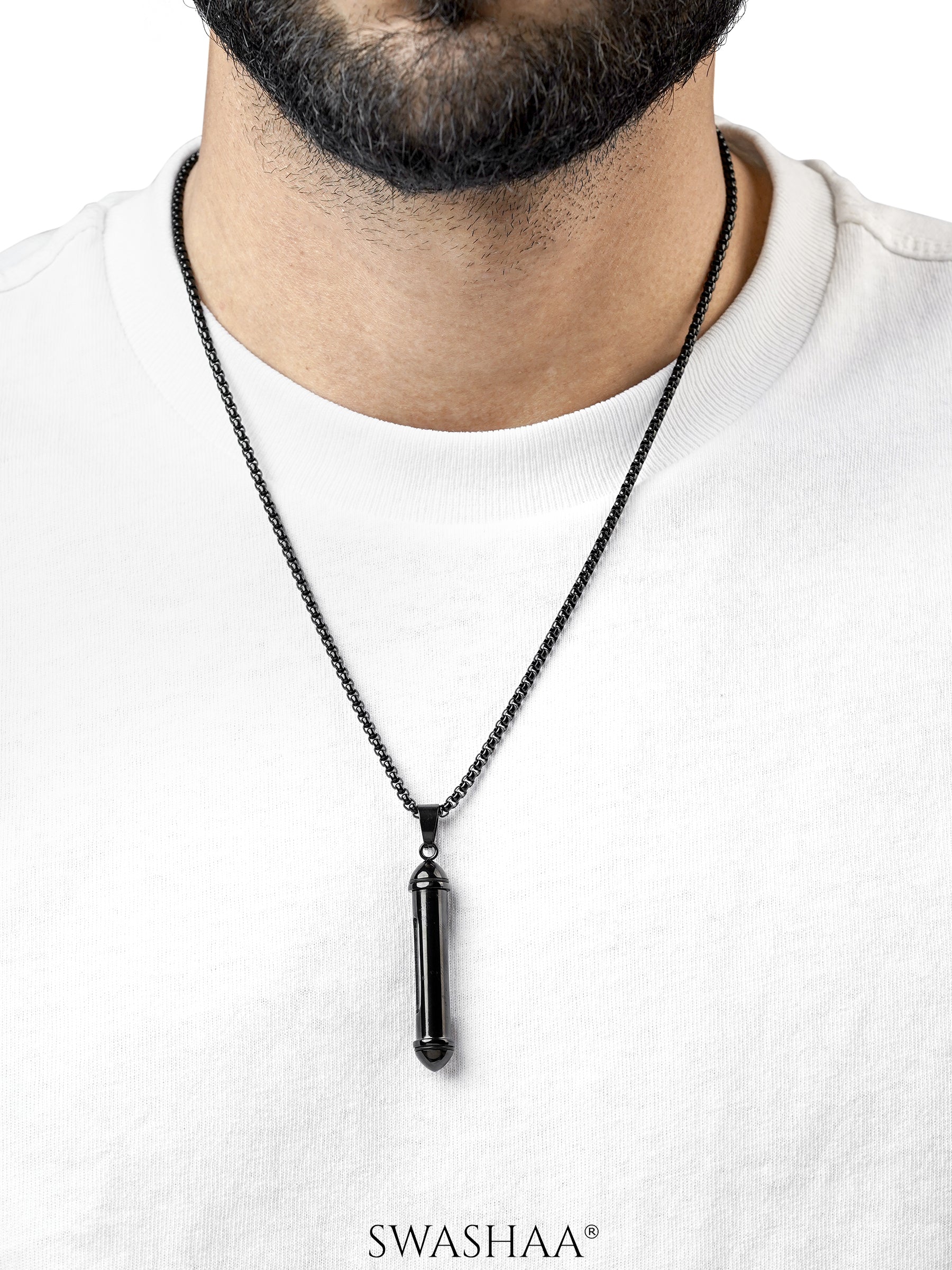 Luca Cylindrical Capsule Black Men's Chain Pendant