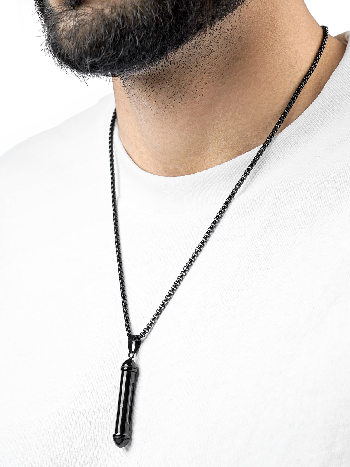 Luca Cylindrical Capsule Black Men's Chain Pendant