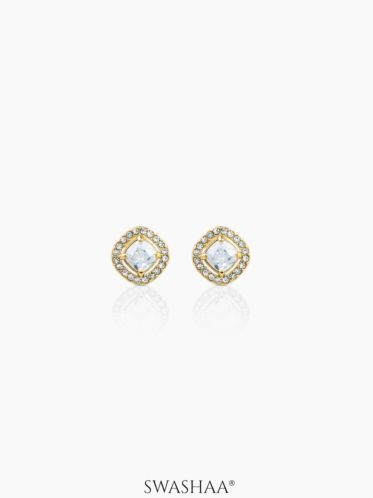 Lucent Cushion Solitaire 18K Gold Plated Men's Stud Earrings