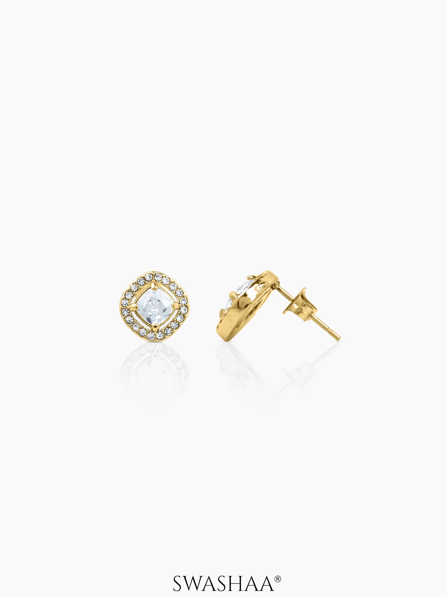 Lucent Cushion Solitaire 18K Gold Plated Men's Stud Earrings