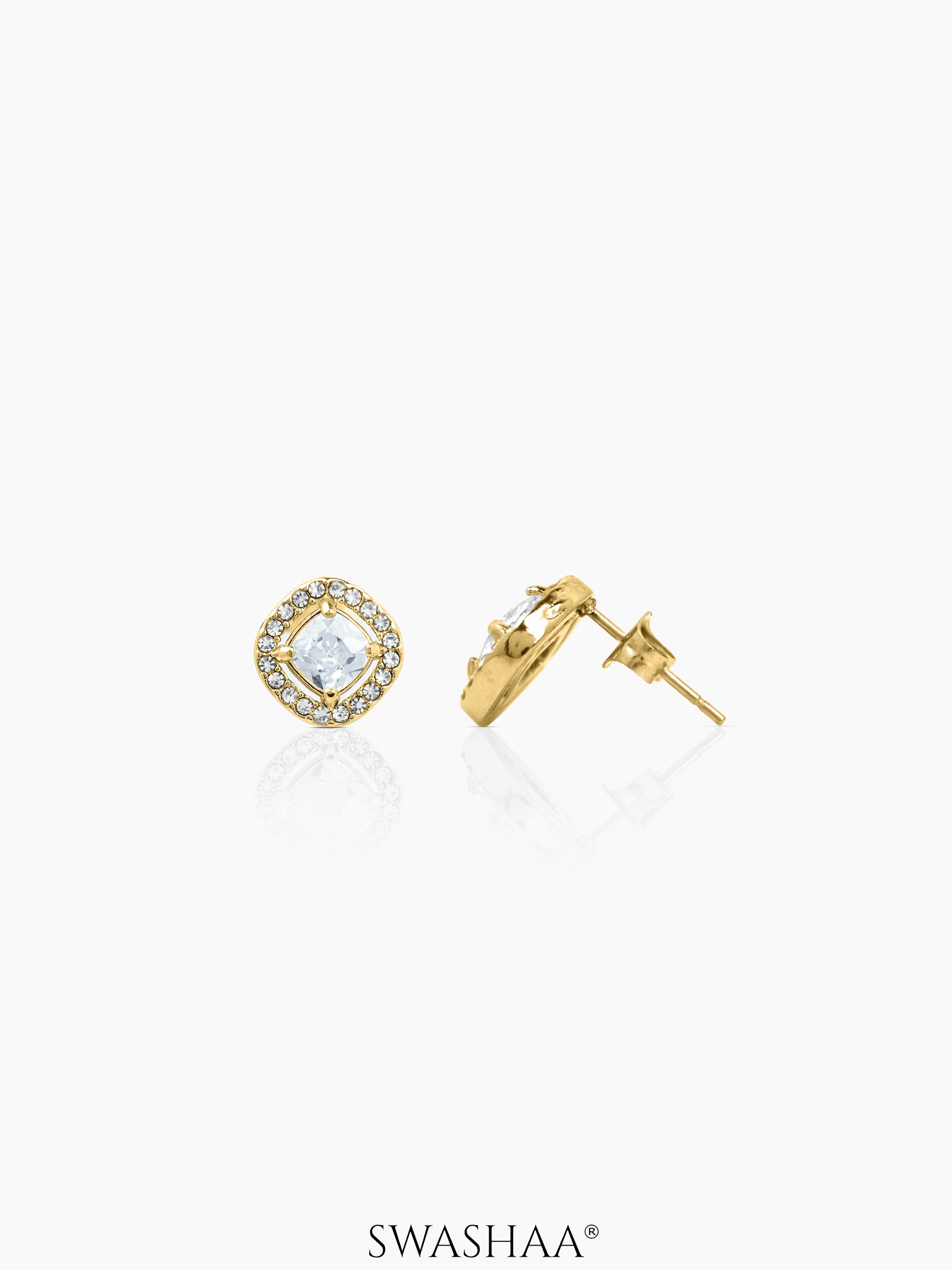 Lucent Cushion Solitaire 18K Gold Plated Men's Stud Earrings
