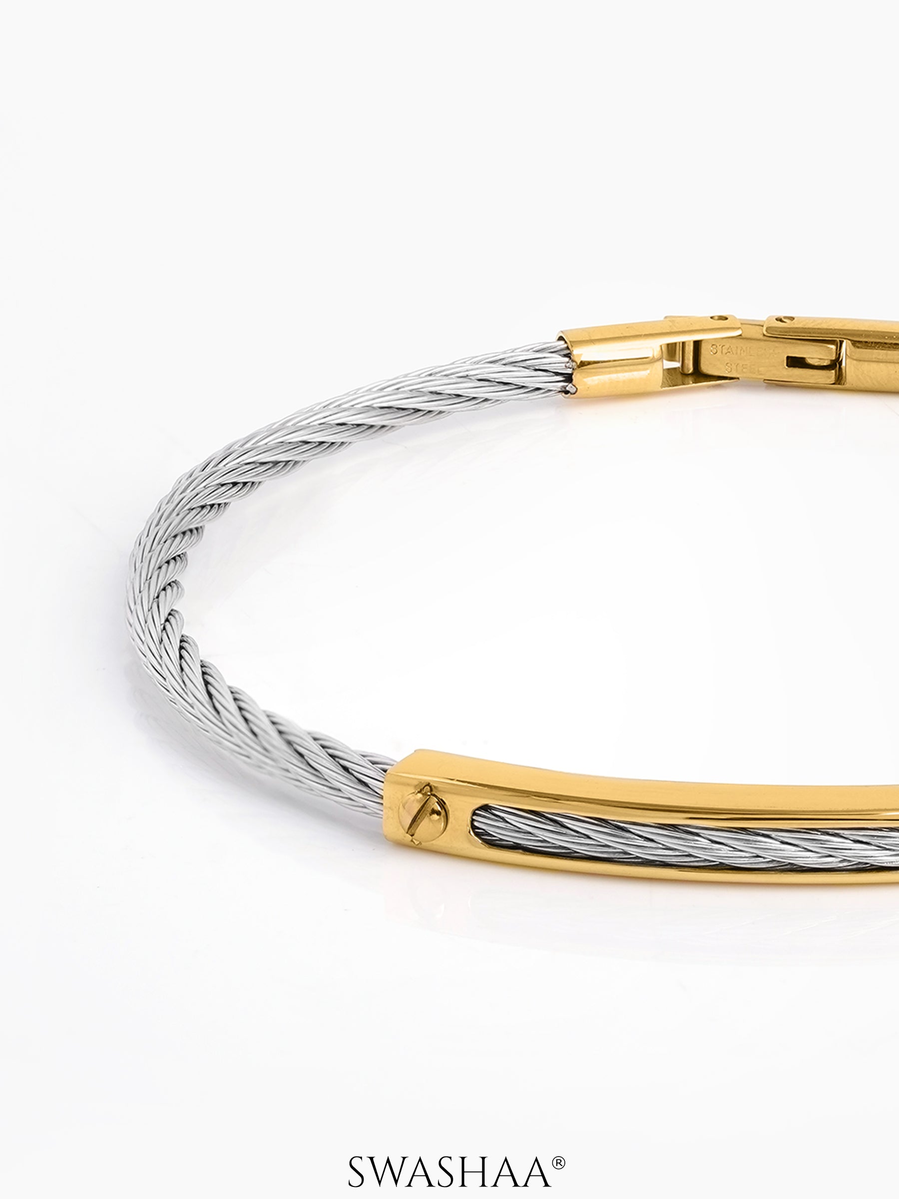 Lucian Silver 18K Gold Bar Wired Men's Bracelet