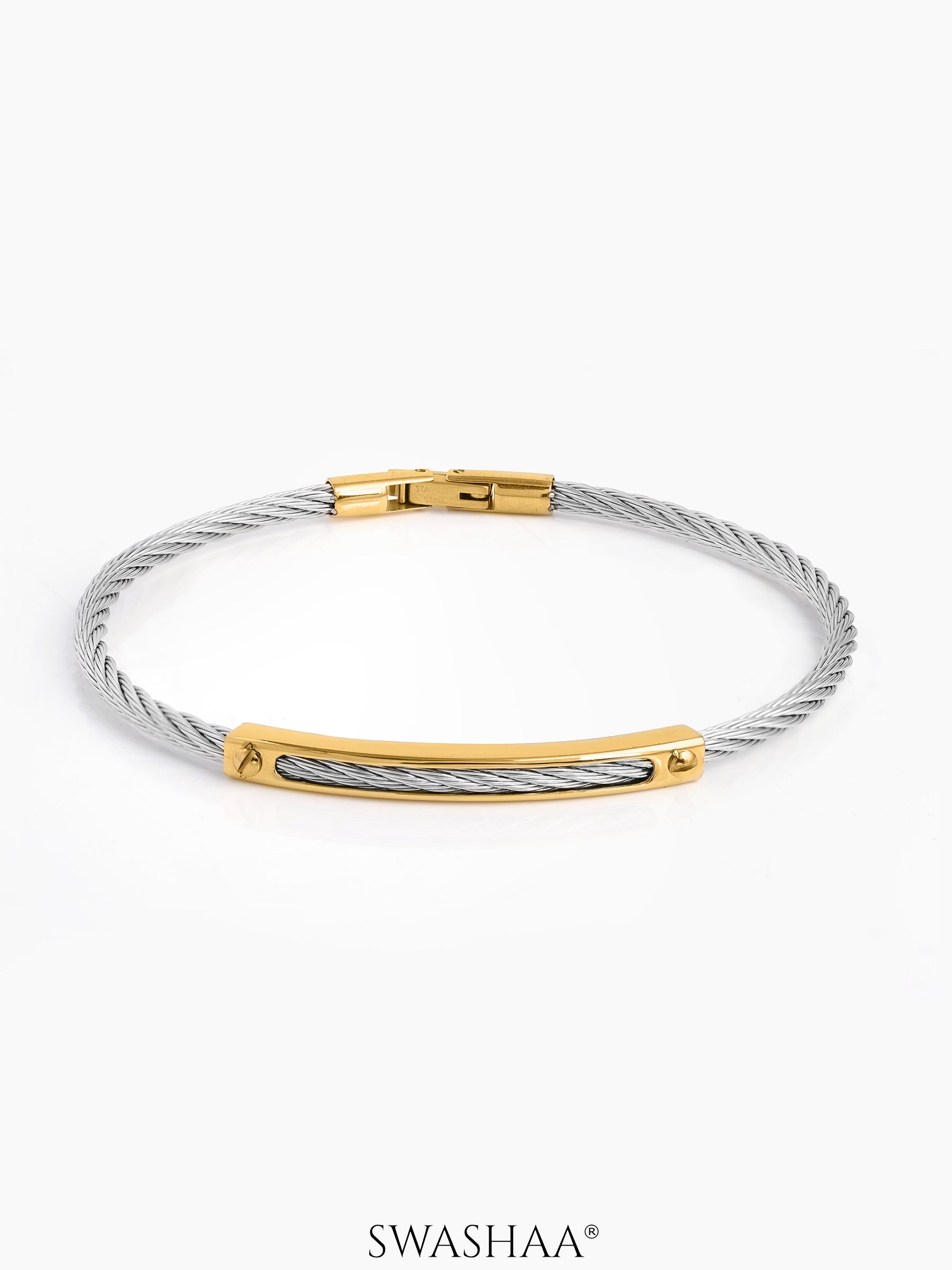 Lucian Silver 18K Gold Bar Wired Men's Bracelet