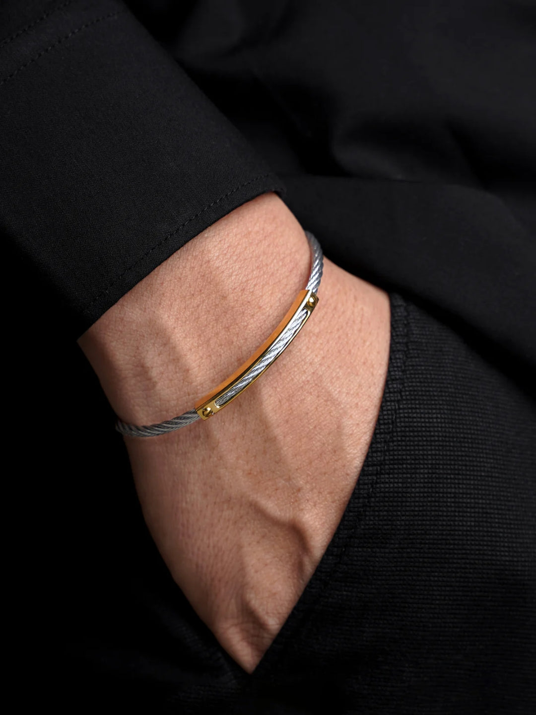 Lucian Silver 18K Gold Bar Wired Men's Bracelet