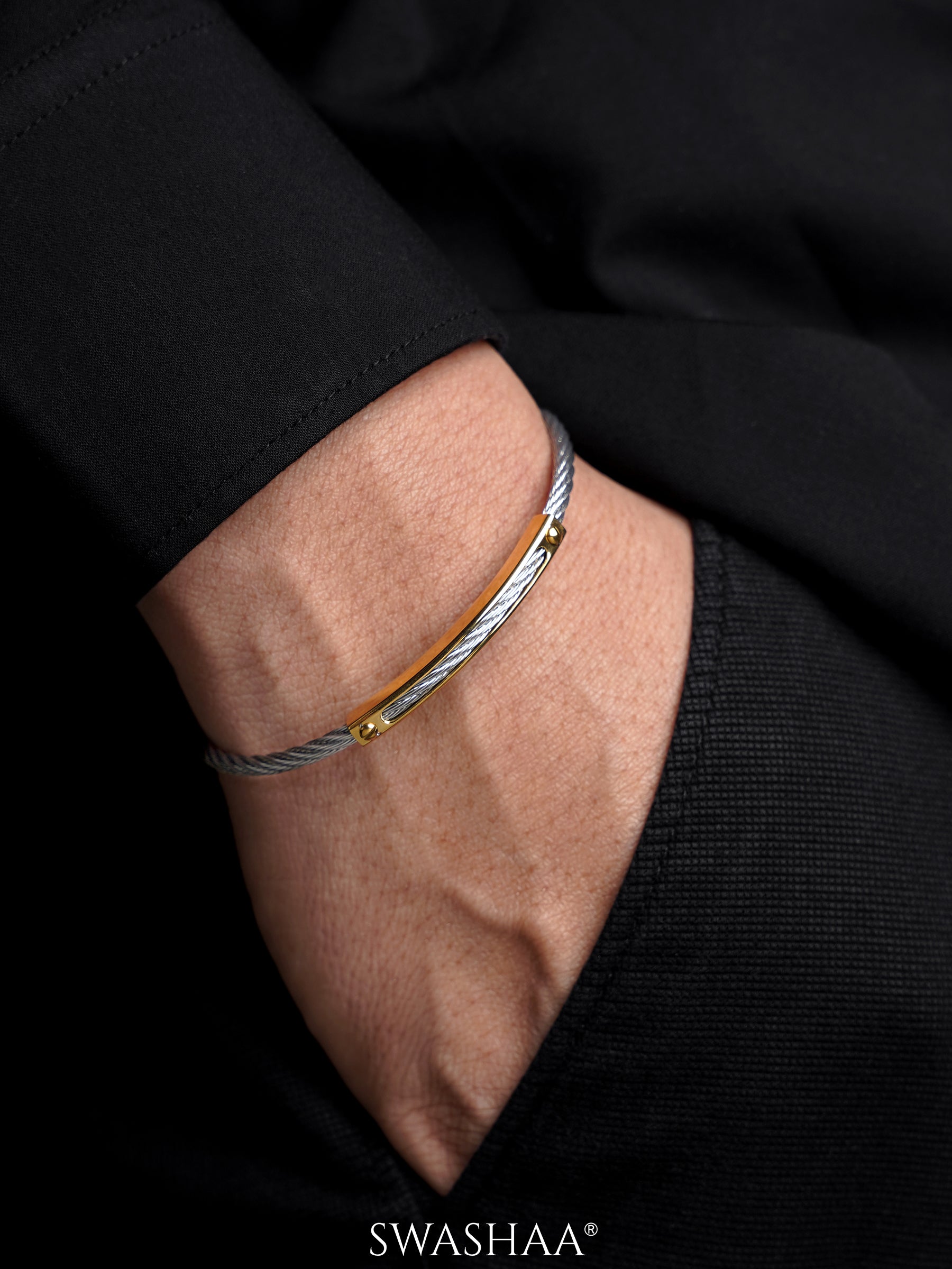 Lucian Silver 18K Gold Bar Wired Men's Bracelet