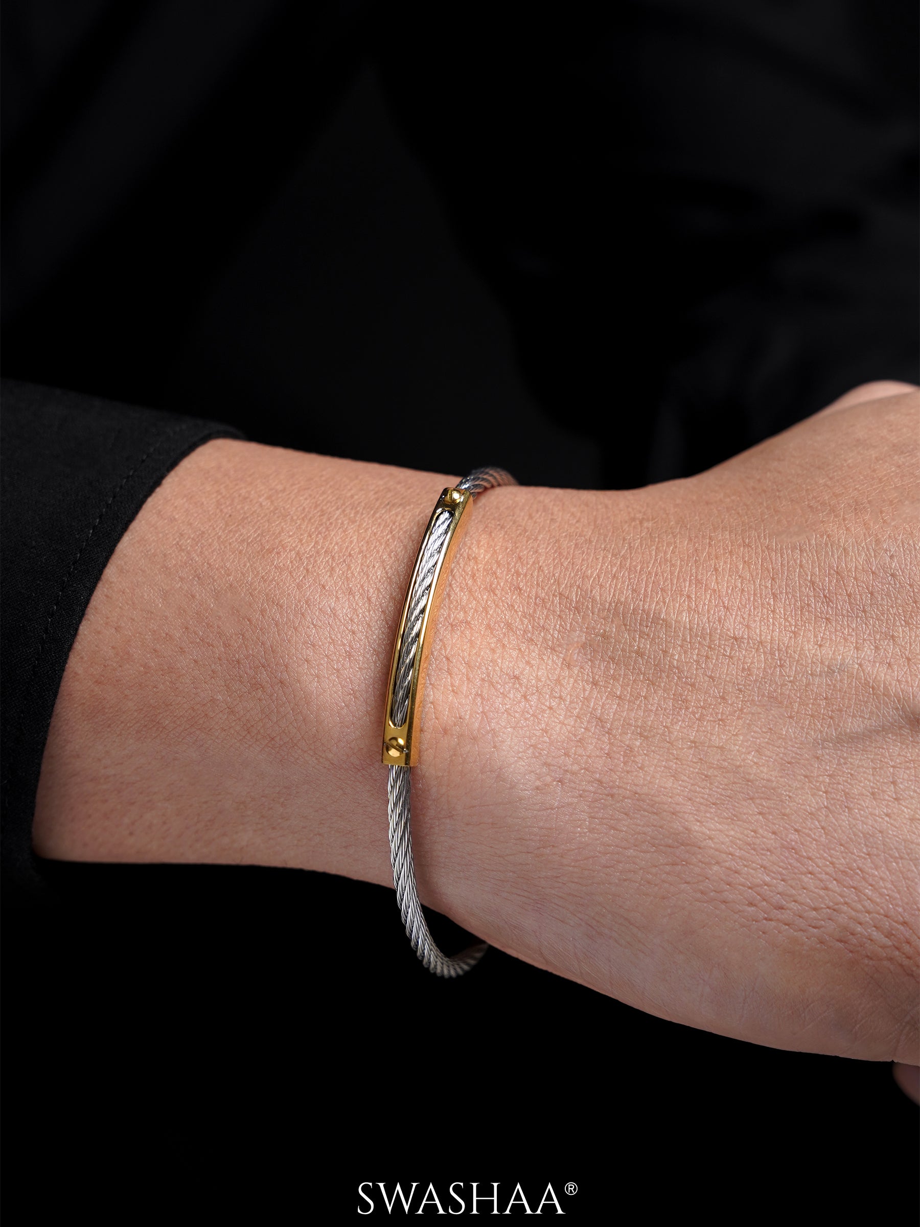 Lucian Silver 18K Gold Bar Wired Men's Bracelet