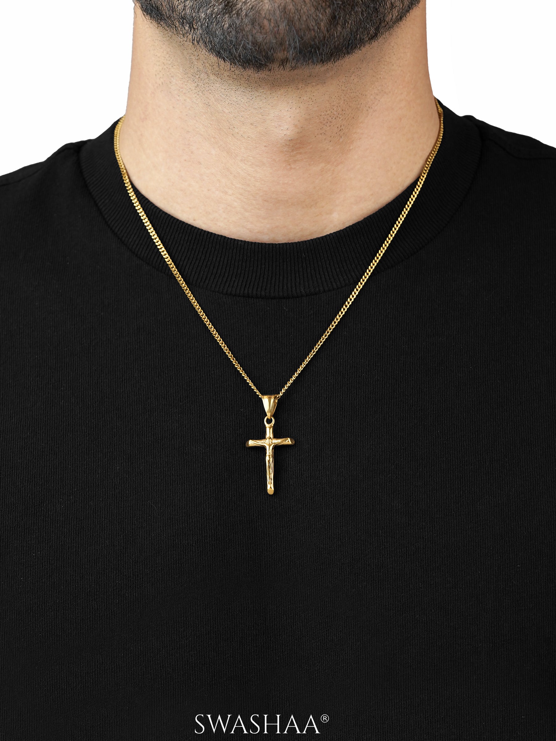 Lucien Crucifix 18K Gold Plated Men's Chain Pendant