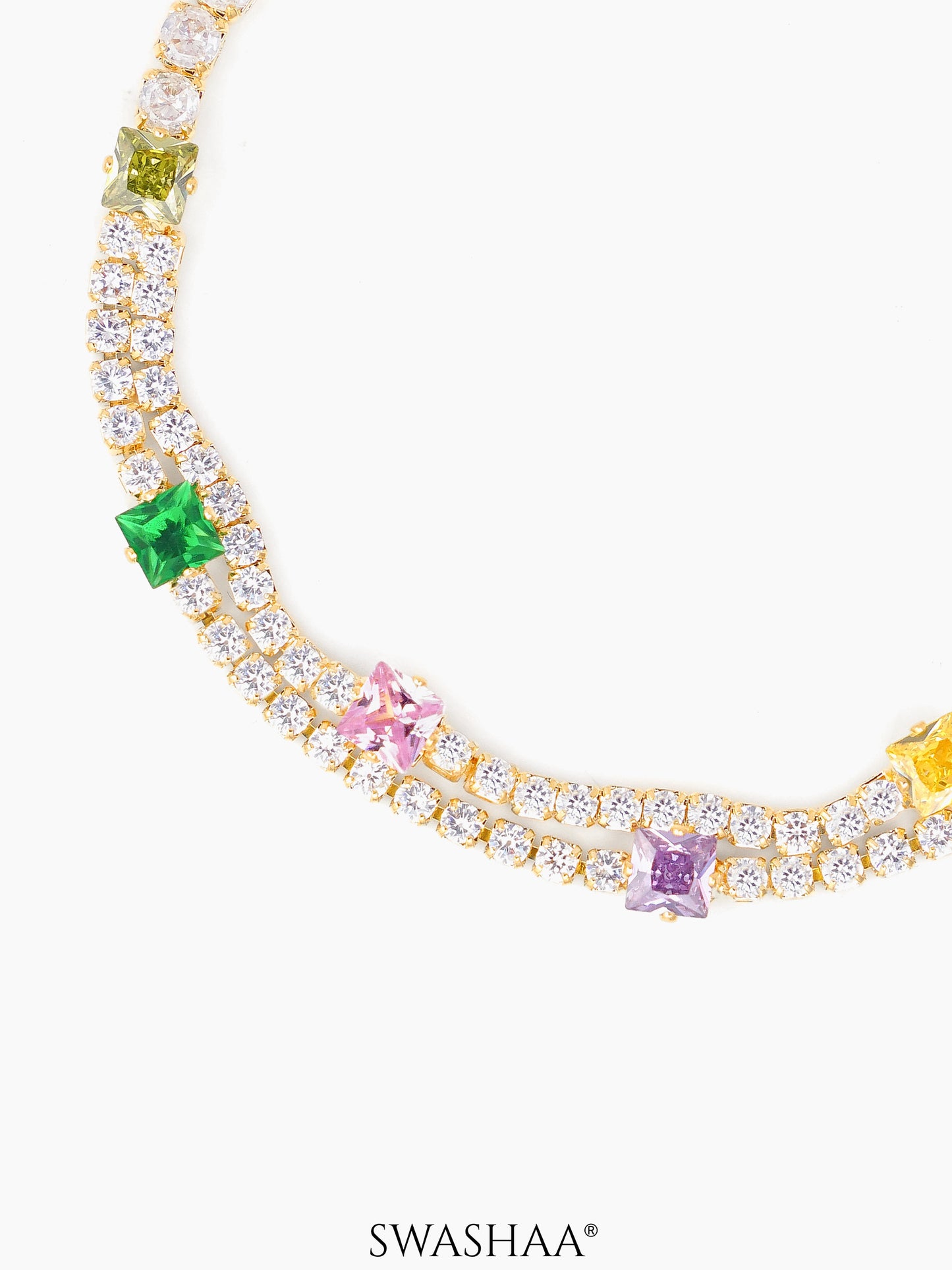 Lucy Multi Coloured Stone Square-cut Diamond Layered Tennis Loose Bracelet