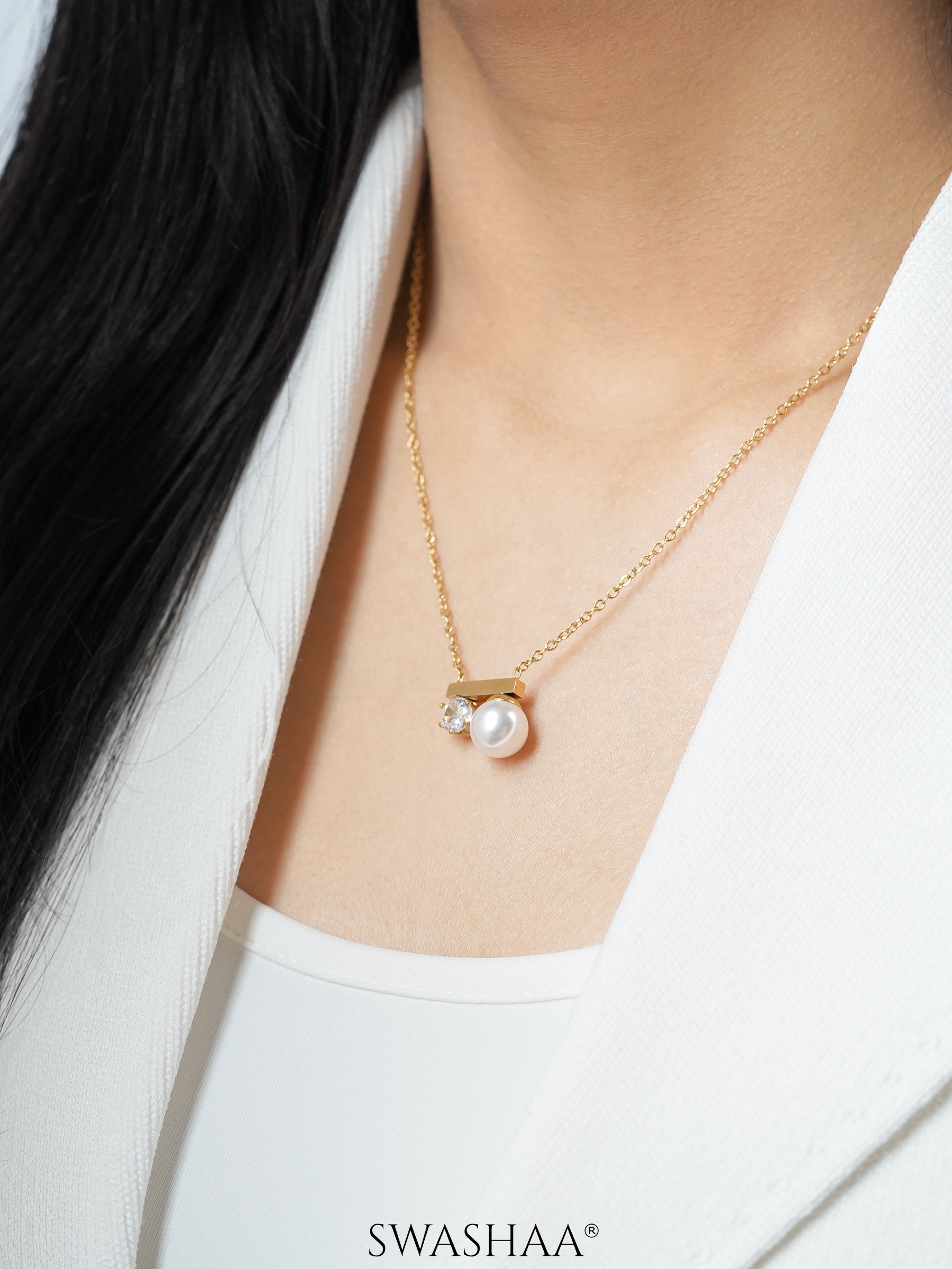 Luminous Lustrous White Pearl Charm 18K Gold Plated Necklace