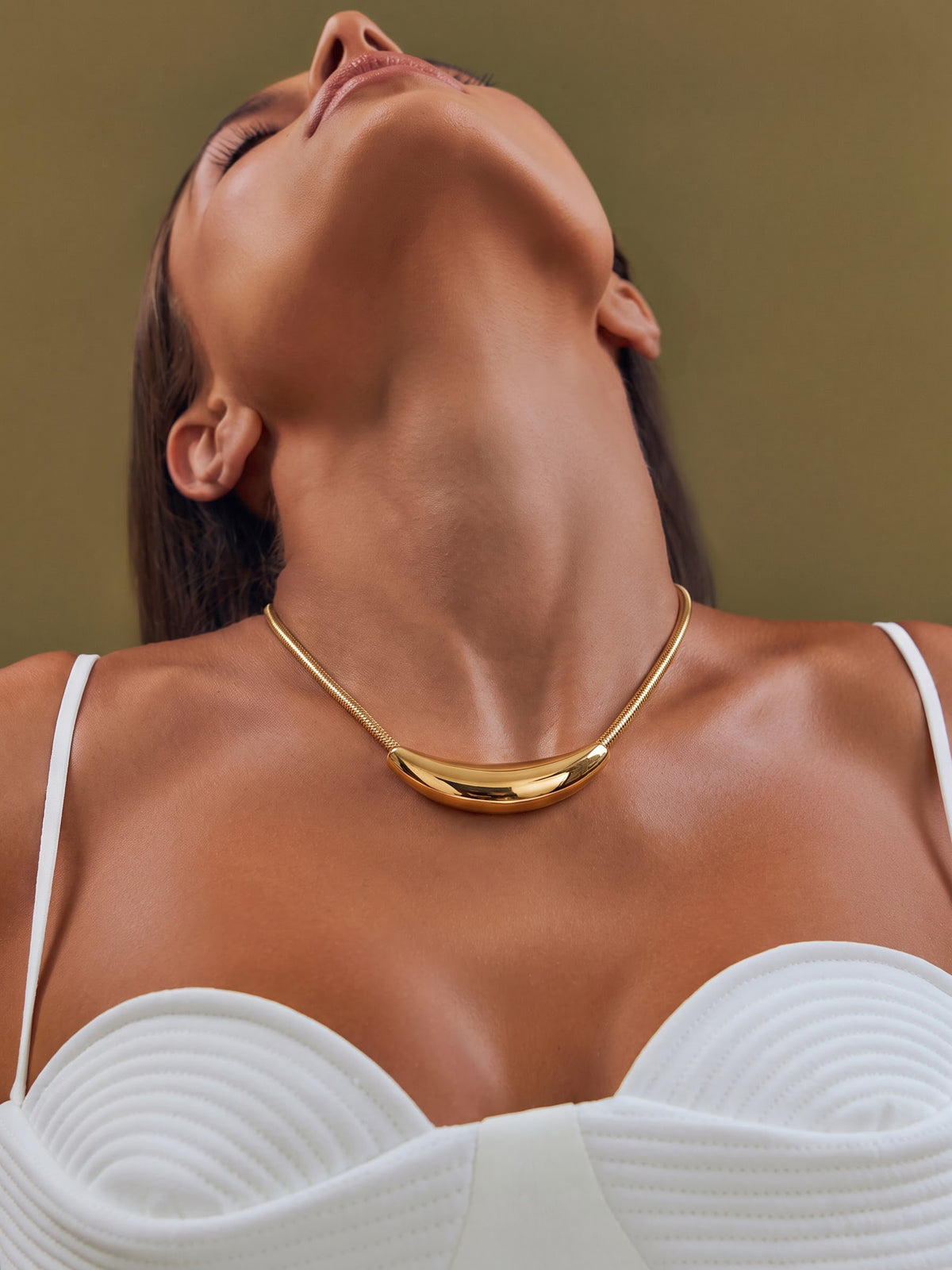 Luna Crescent Bold Charm Snake 18K Gold Plated Chain Necklace