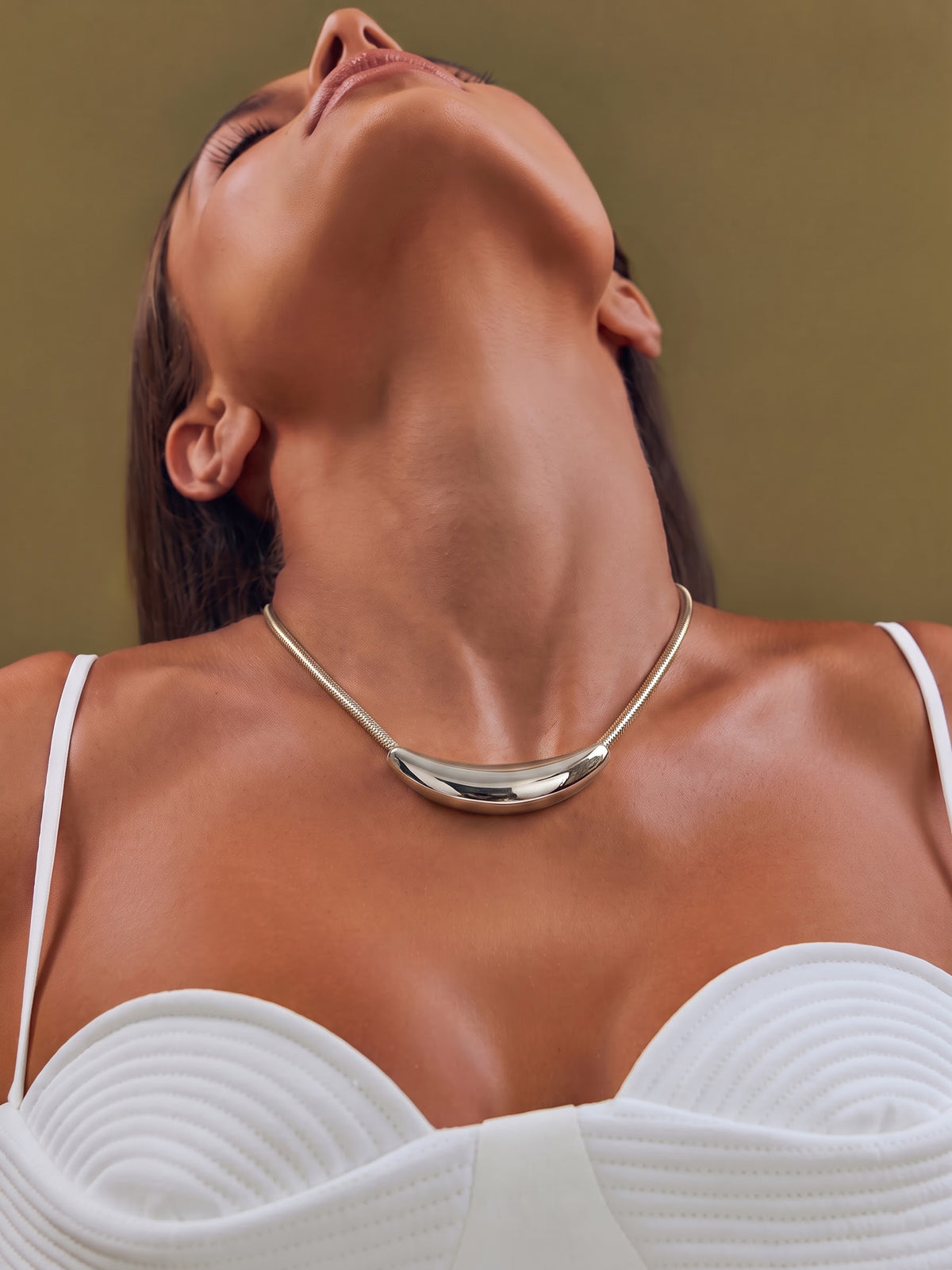 Luna Crescent Bold Charm Snake Silver Chain Necklace