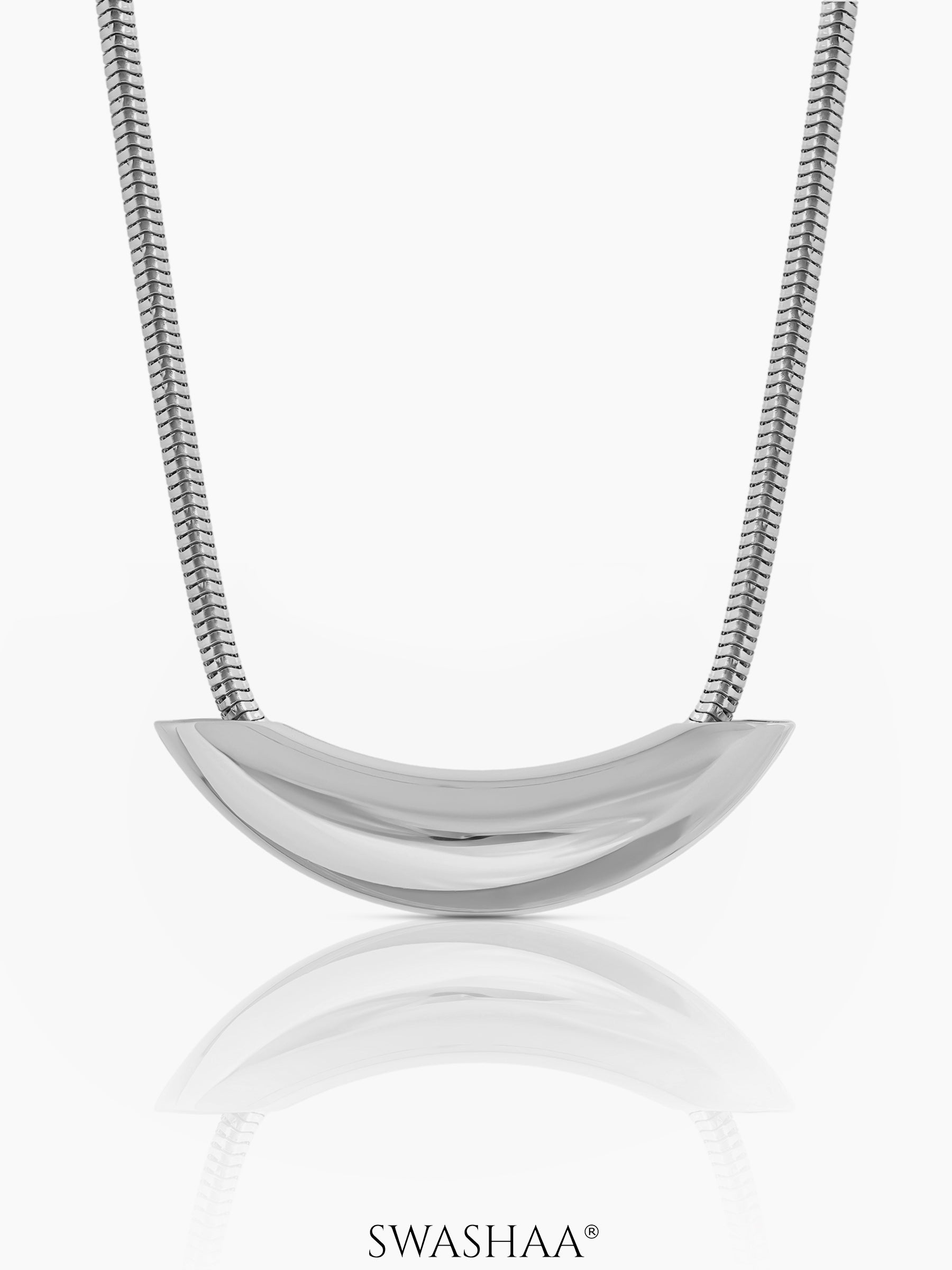 Luna Crescent Bold Charm Snake Silver Chain Necklace