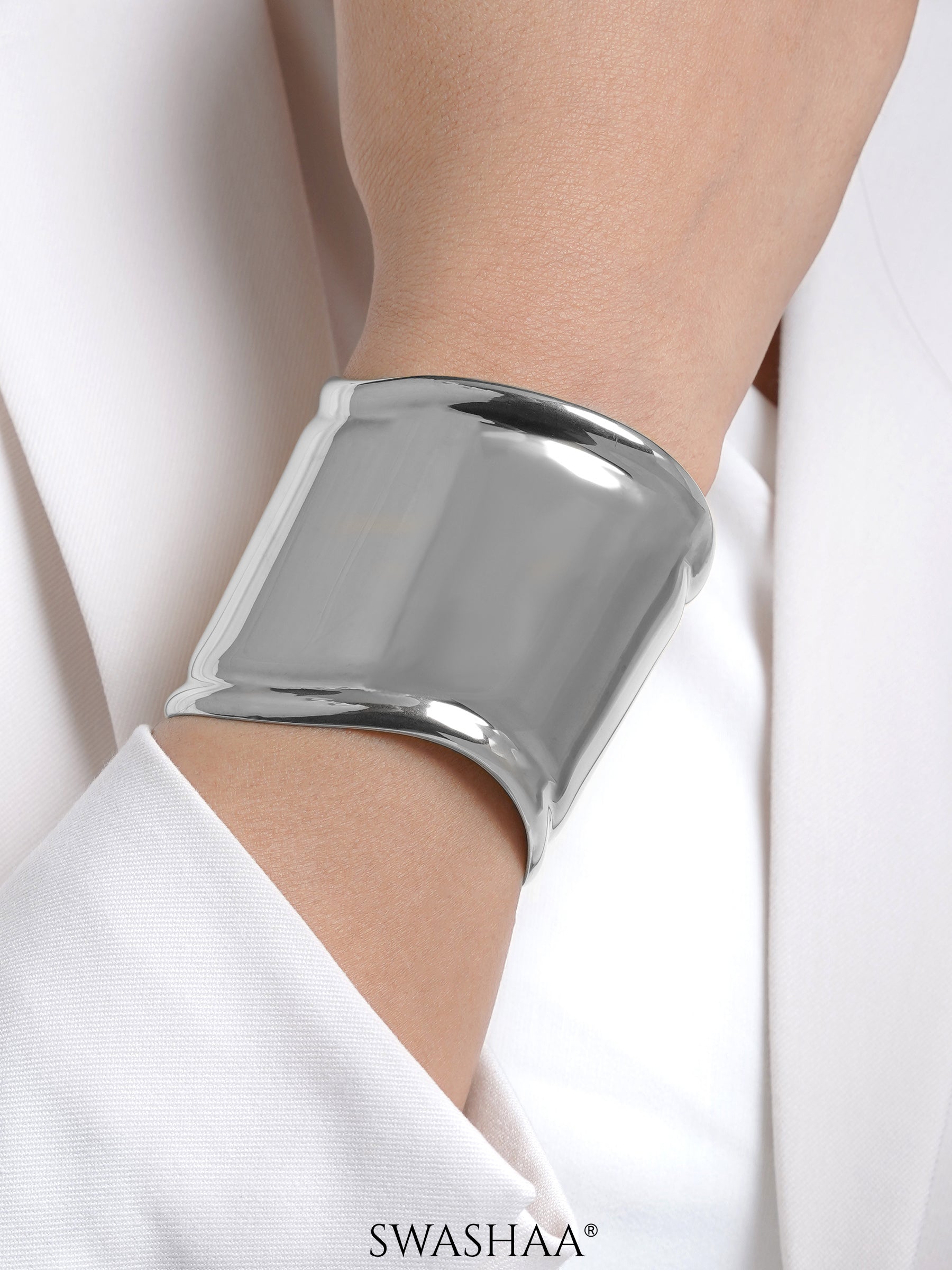Lunava Bold Curve Silver Cuff Bracelet