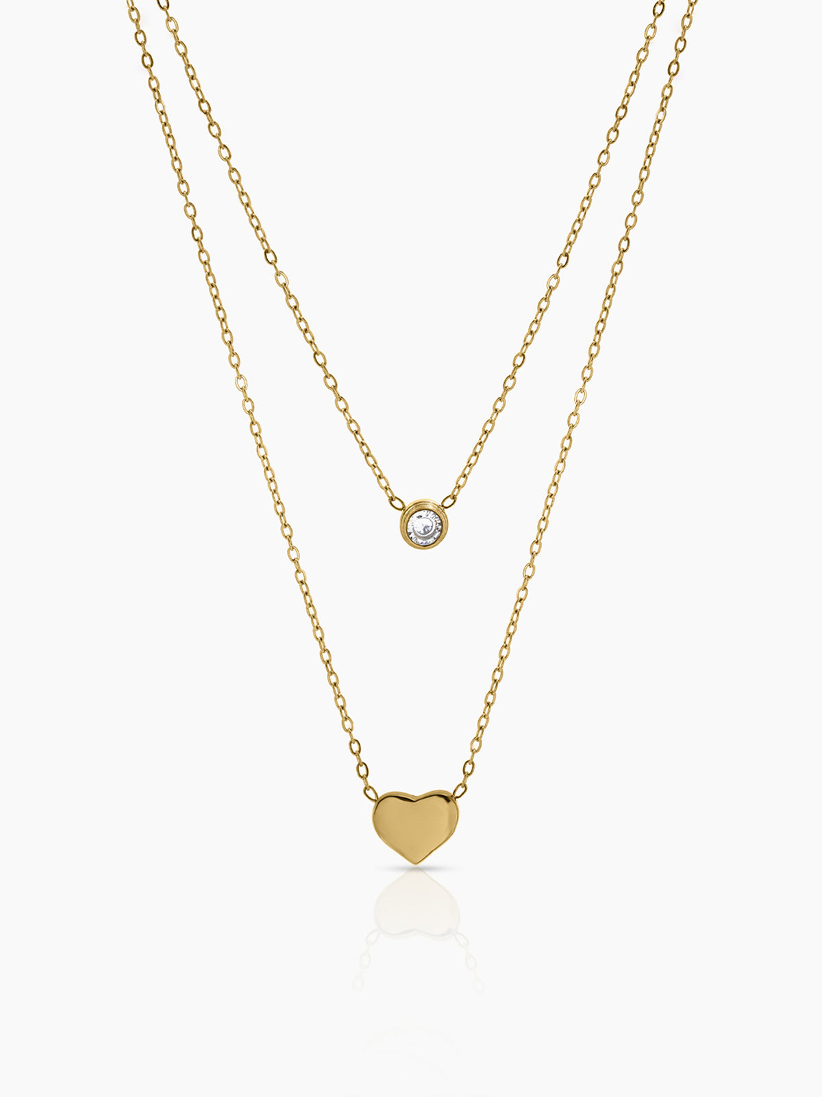 Lureva Diamond Solitaire Heart Charm 18K Gold Plated Layered Chain Pendant Necklace