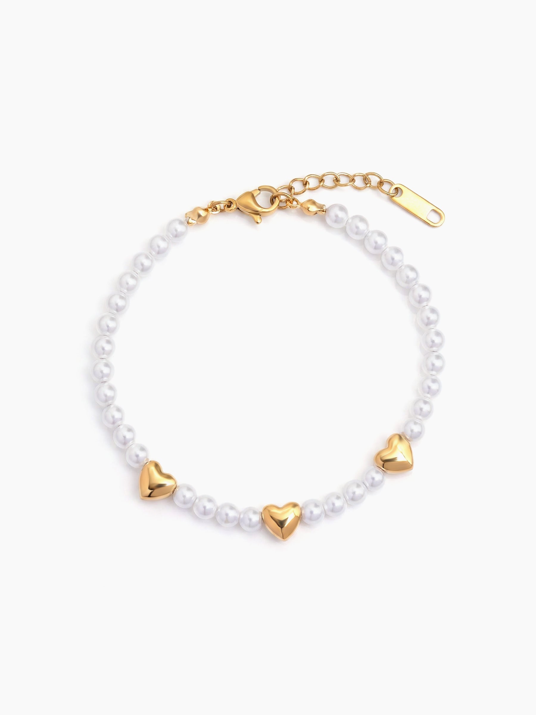 Mabel Heart Pearl 18K Gold Plated Women's Chain Bracelets